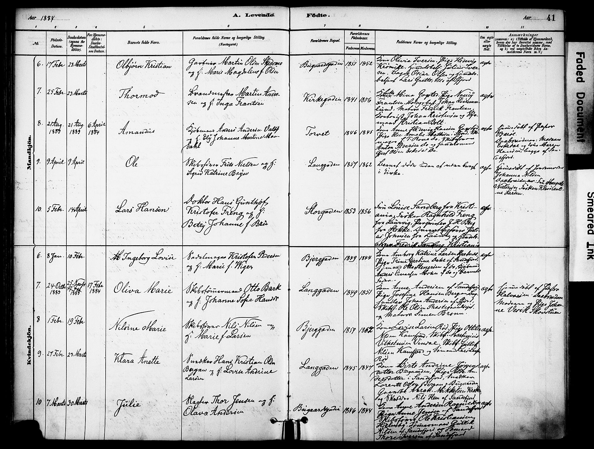 Sandefjord kirkebøker, AV/SAKO-A-315/F/Fa/L0002: Parish register (official) no. 2, 1880-1894, p. 41