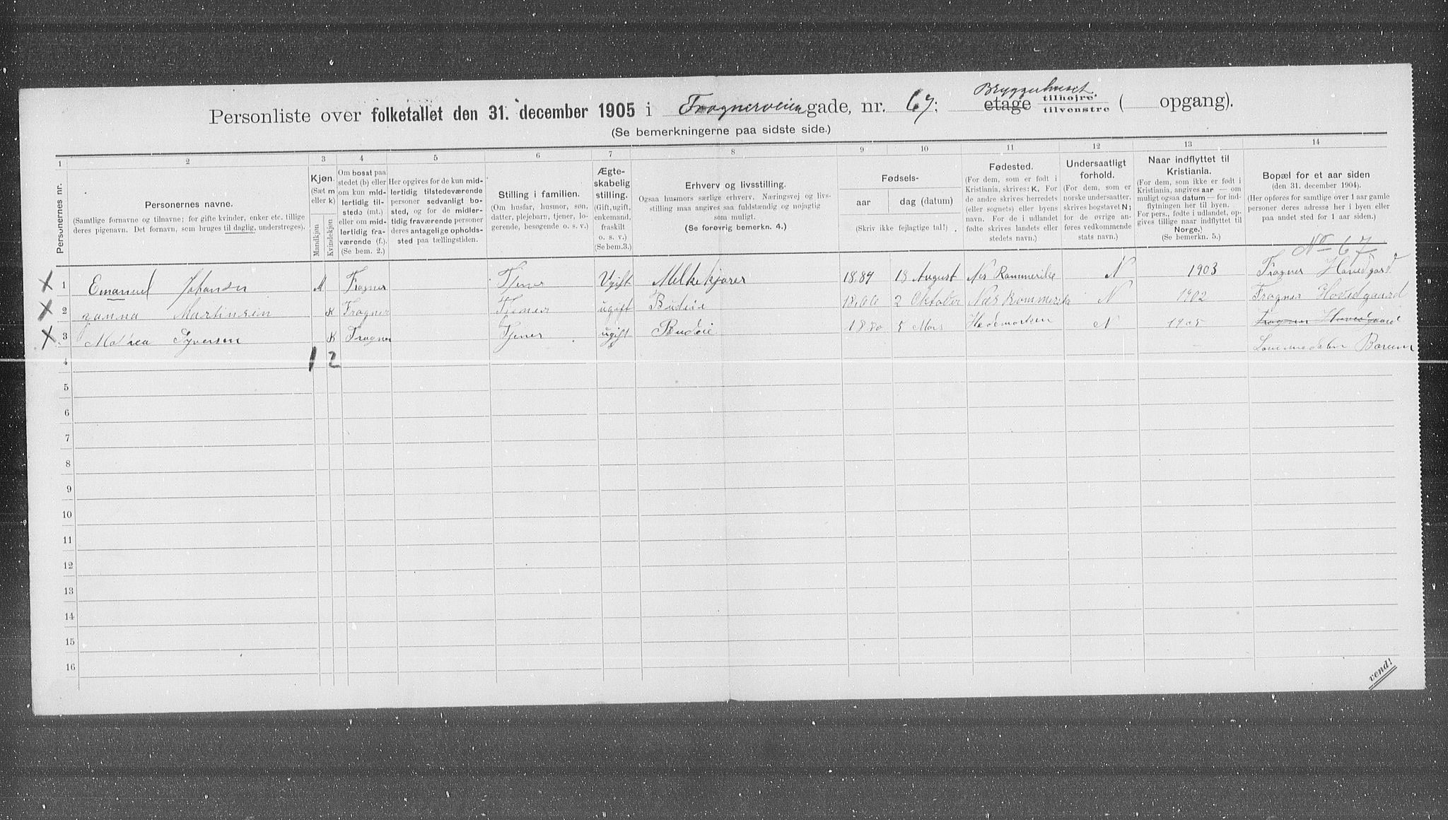 OBA, Municipal Census 1905 for Kristiania, 1905, p. 14465