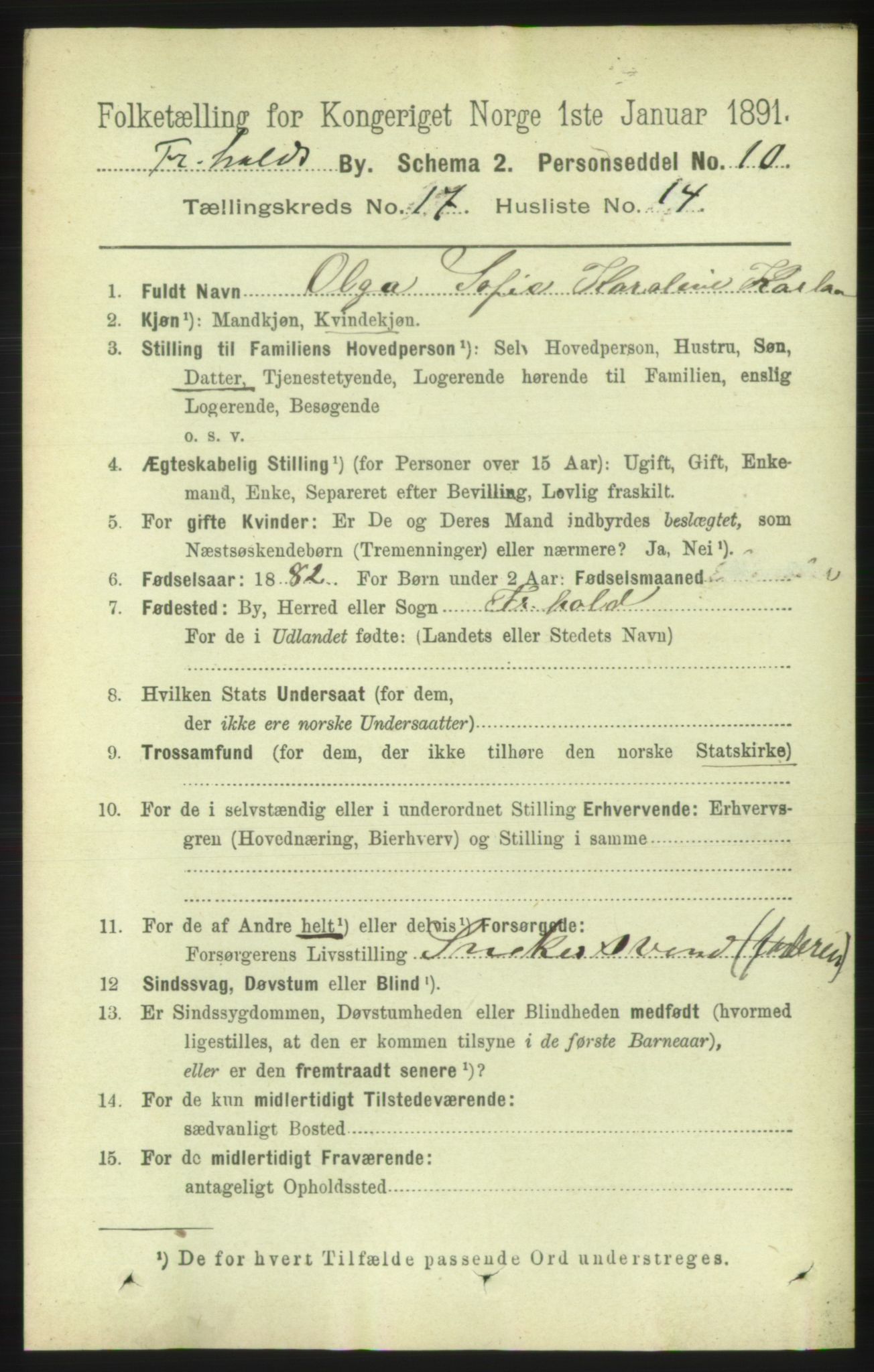 RA, 1891 census for 0101 Fredrikshald, 1891, p. 11110