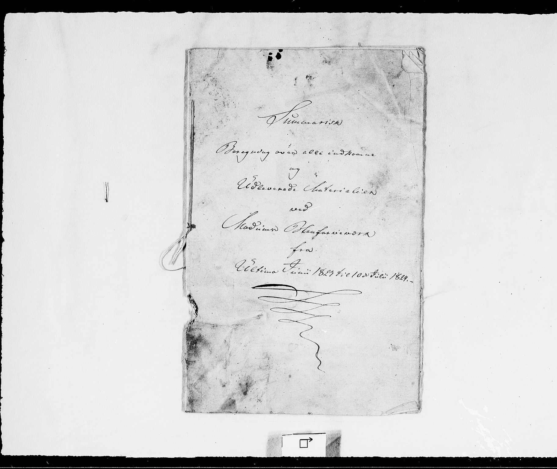 Modums Blaafarveværk, RA/PA-0157/G/Gd/Gdd/L0245/0001: -- / Summarisk Beregning over de indkomne og udleverede Materialier, 1823-1829, p. 2