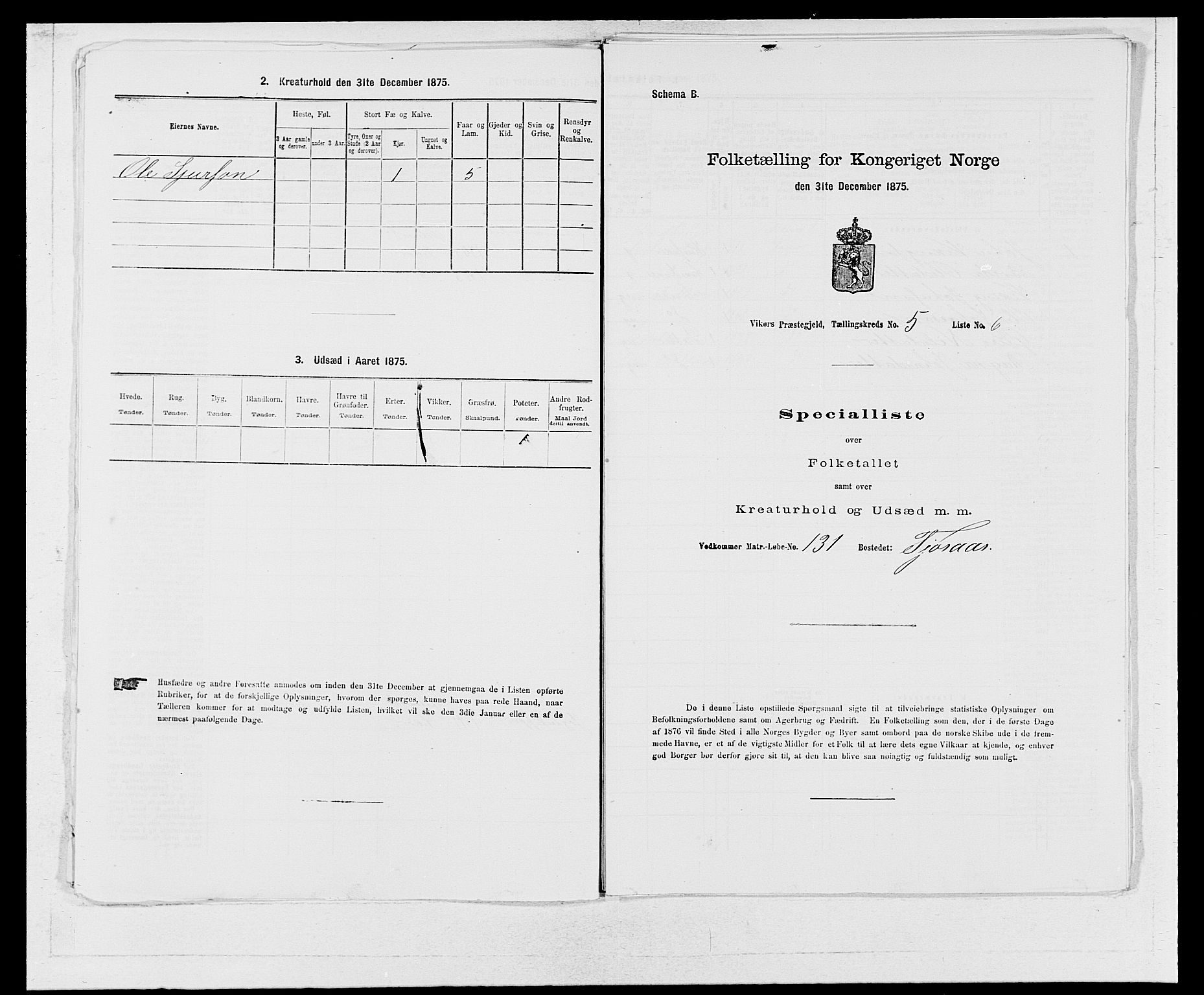 SAB, 1875 census for 1238P Vikør, 1875, p. 686