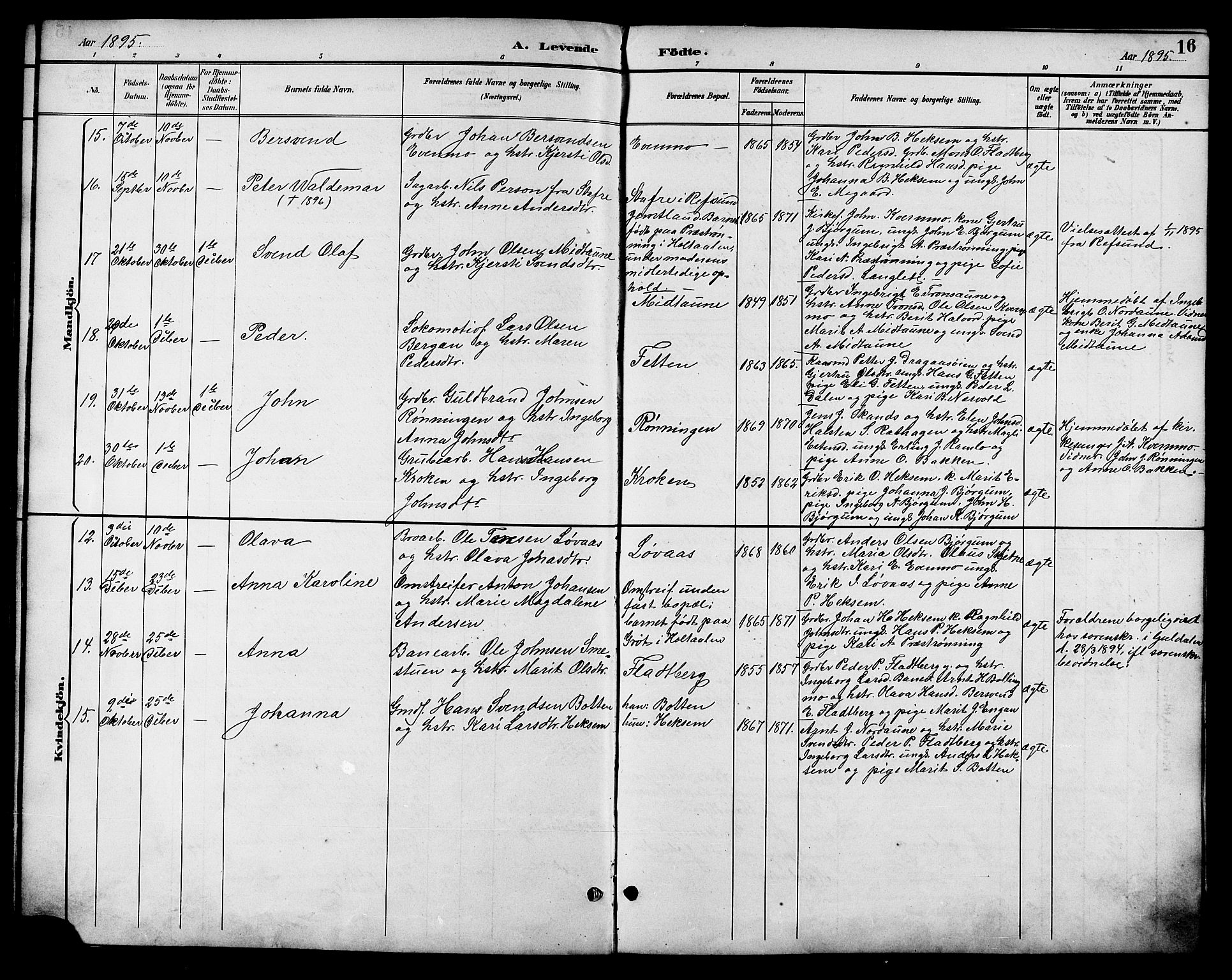 Ministerialprotokoller, klokkerbøker og fødselsregistre - Sør-Trøndelag, AV/SAT-A-1456/685/L0978: Parish register (copy) no. 685C03, 1891-1907, p. 16