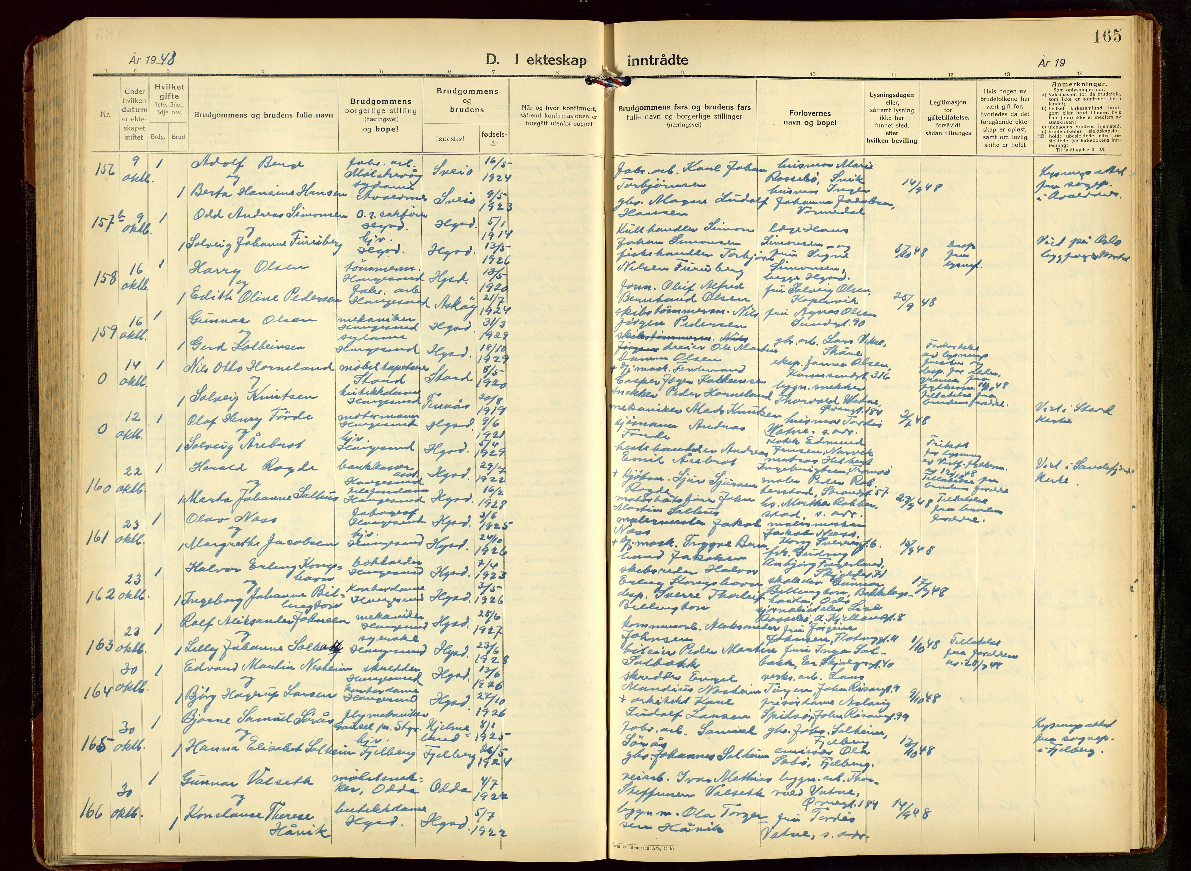Haugesund sokneprestkontor, SAST/A -101863/H/Ha/Hab/L0014: Parish register (copy) no. B 14, 1940-1952, p. 165