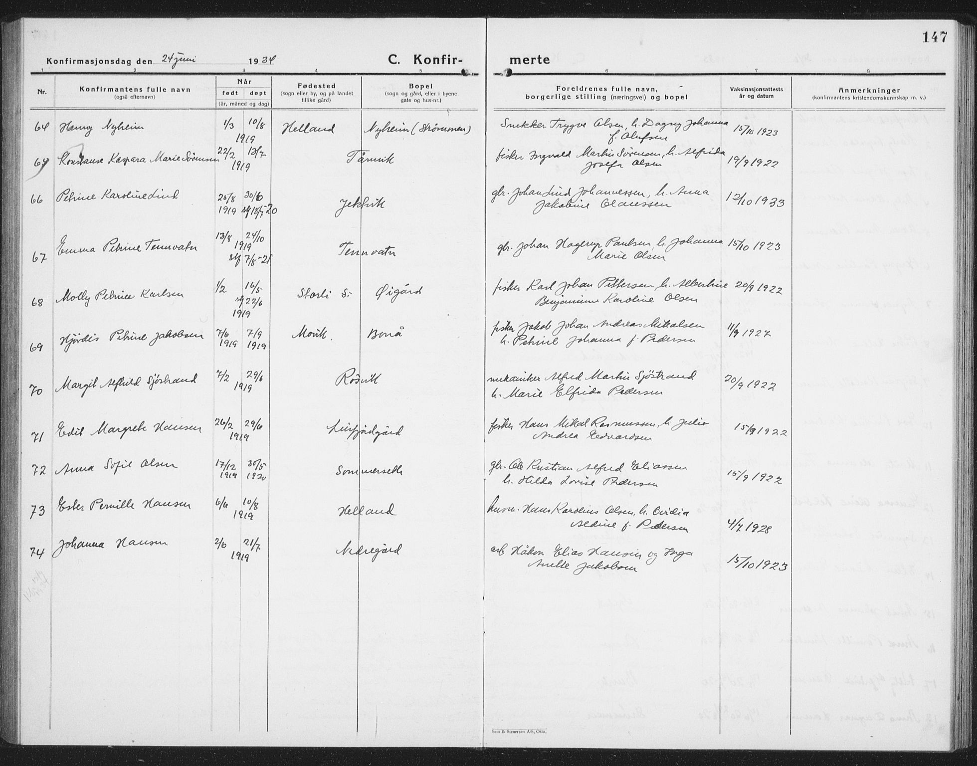 Ministerialprotokoller, klokkerbøker og fødselsregistre - Nordland, AV/SAT-A-1459/854/L0788: Parish register (copy) no. 854C04, 1926-1940, p. 147