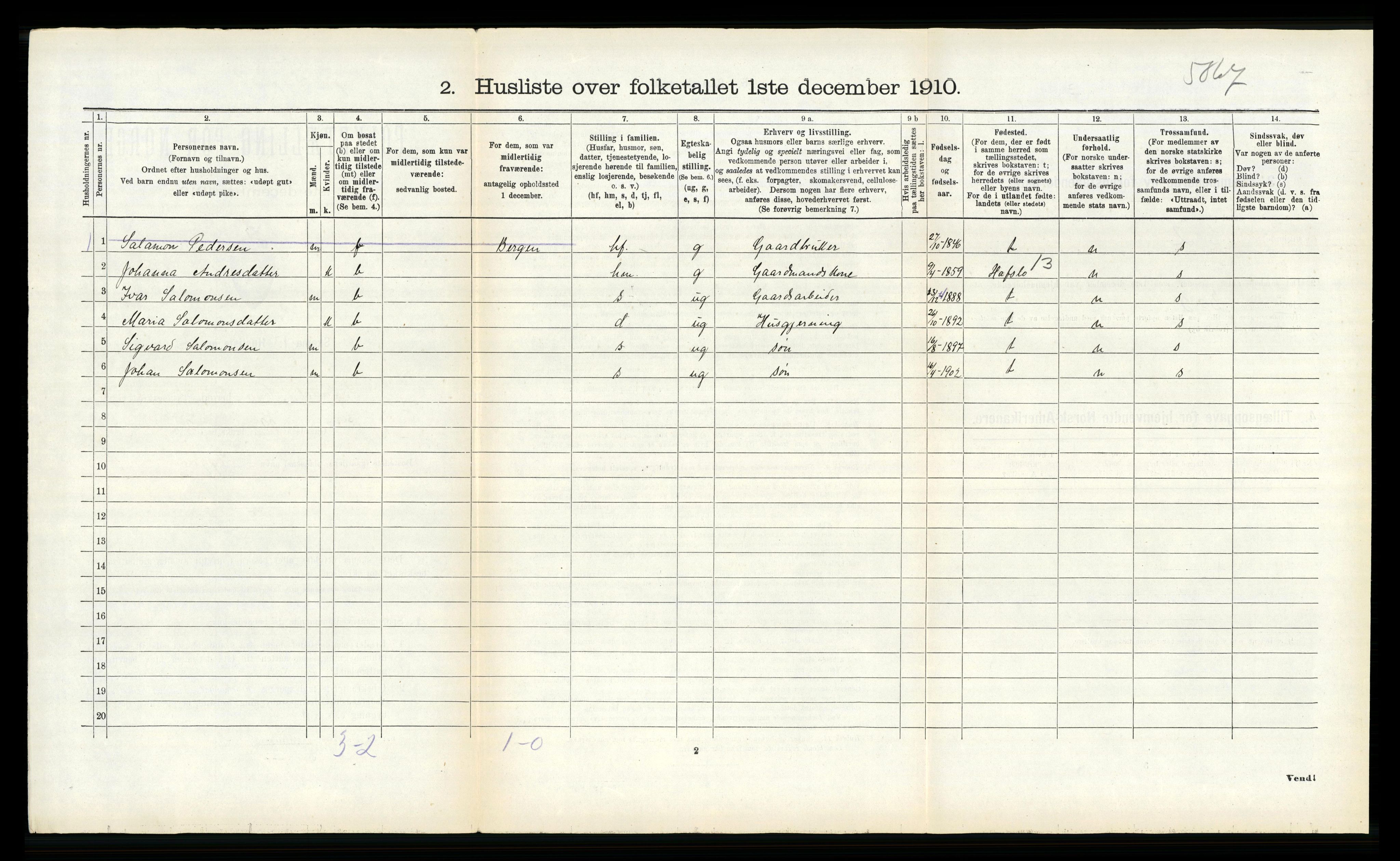 RA, 1910 census for Sogndal, 1910, p. 597