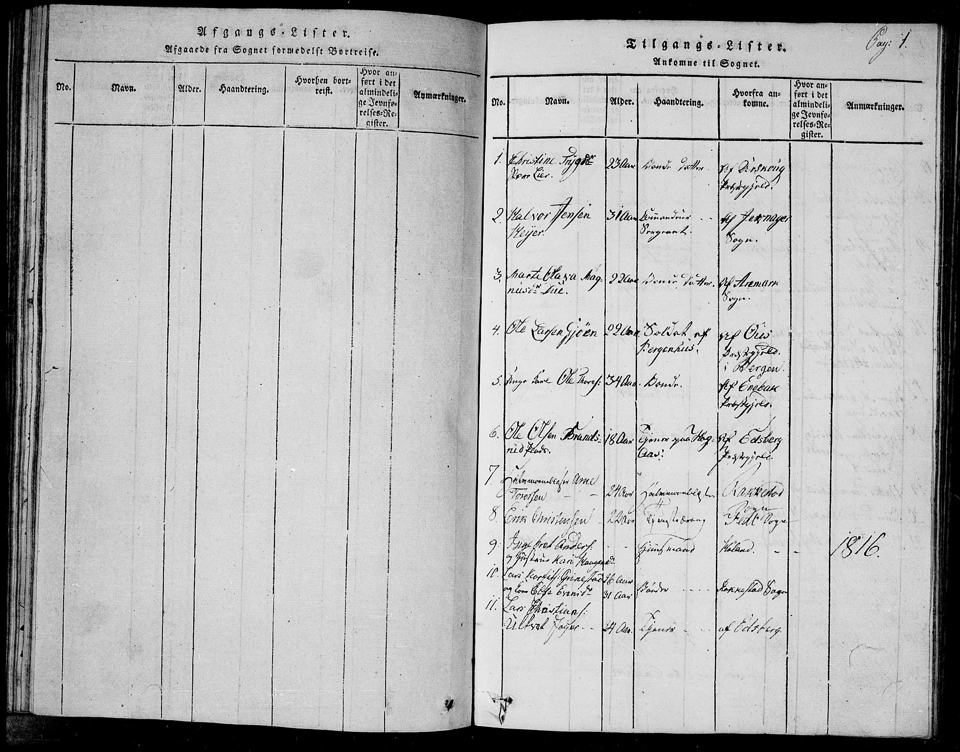 Trøgstad prestekontor Kirkebøker, SAO/A-10925/G/Ga/L0001: Parish register (copy) no. I 1, 1815-1831, p. 1