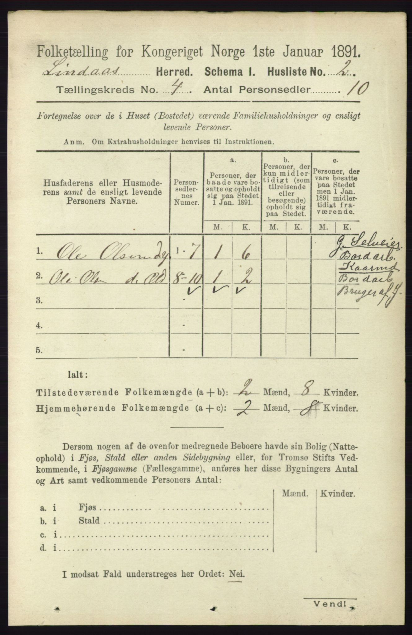 RA, 1891 census for 1263 Lindås, 1891, p. 1092