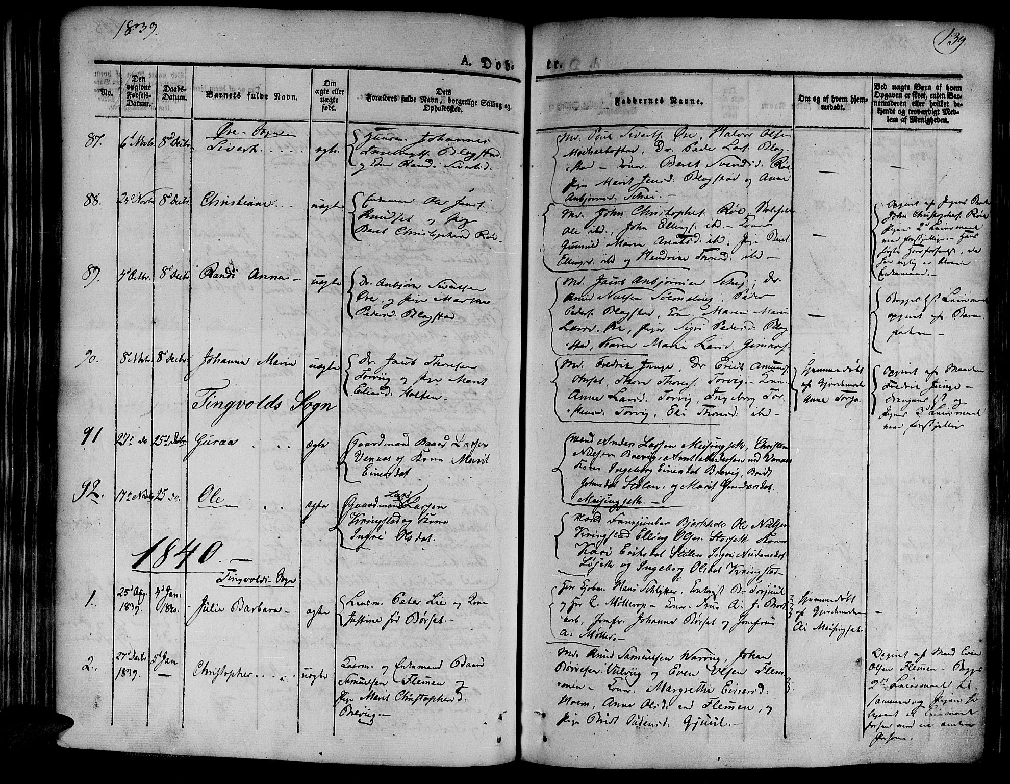 Ministerialprotokoller, klokkerbøker og fødselsregistre - Møre og Romsdal, SAT/A-1454/586/L0983: Parish register (official) no. 586A09, 1829-1843, p. 139