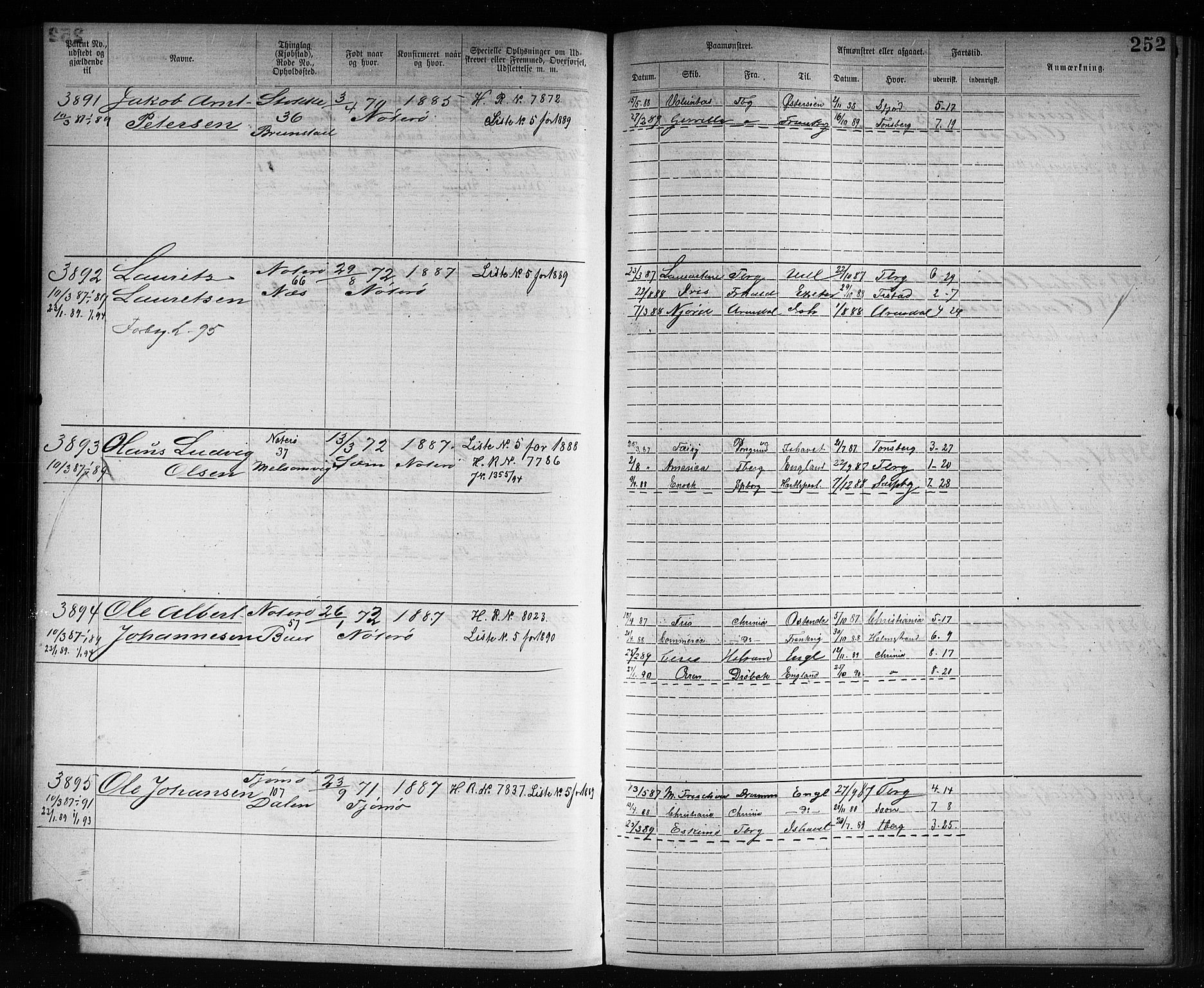 Tønsberg innrulleringskontor, AV/SAKO-A-786/F/Fb/L0007: Annotasjonsrulle Patent nr. 2636-5150, 1881-1892, p. 253