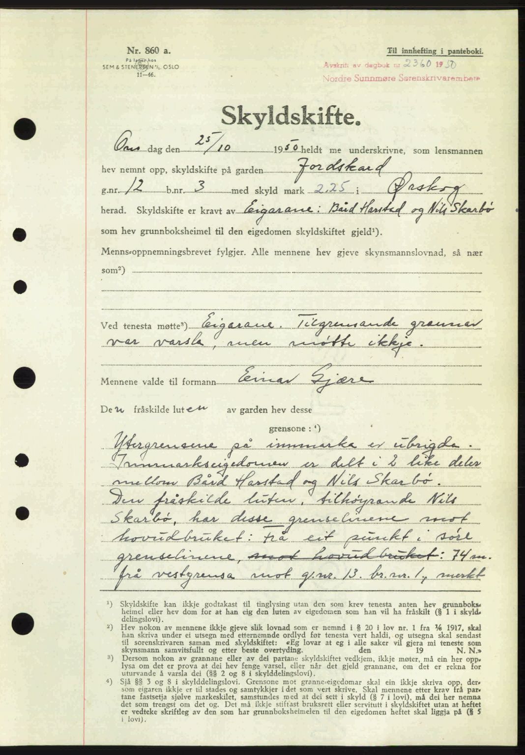 Nordre Sunnmøre sorenskriveri, AV/SAT-A-0006/1/2/2C/2Ca: Mortgage book no. A36, 1950-1950, Diary no: : 2360/1950