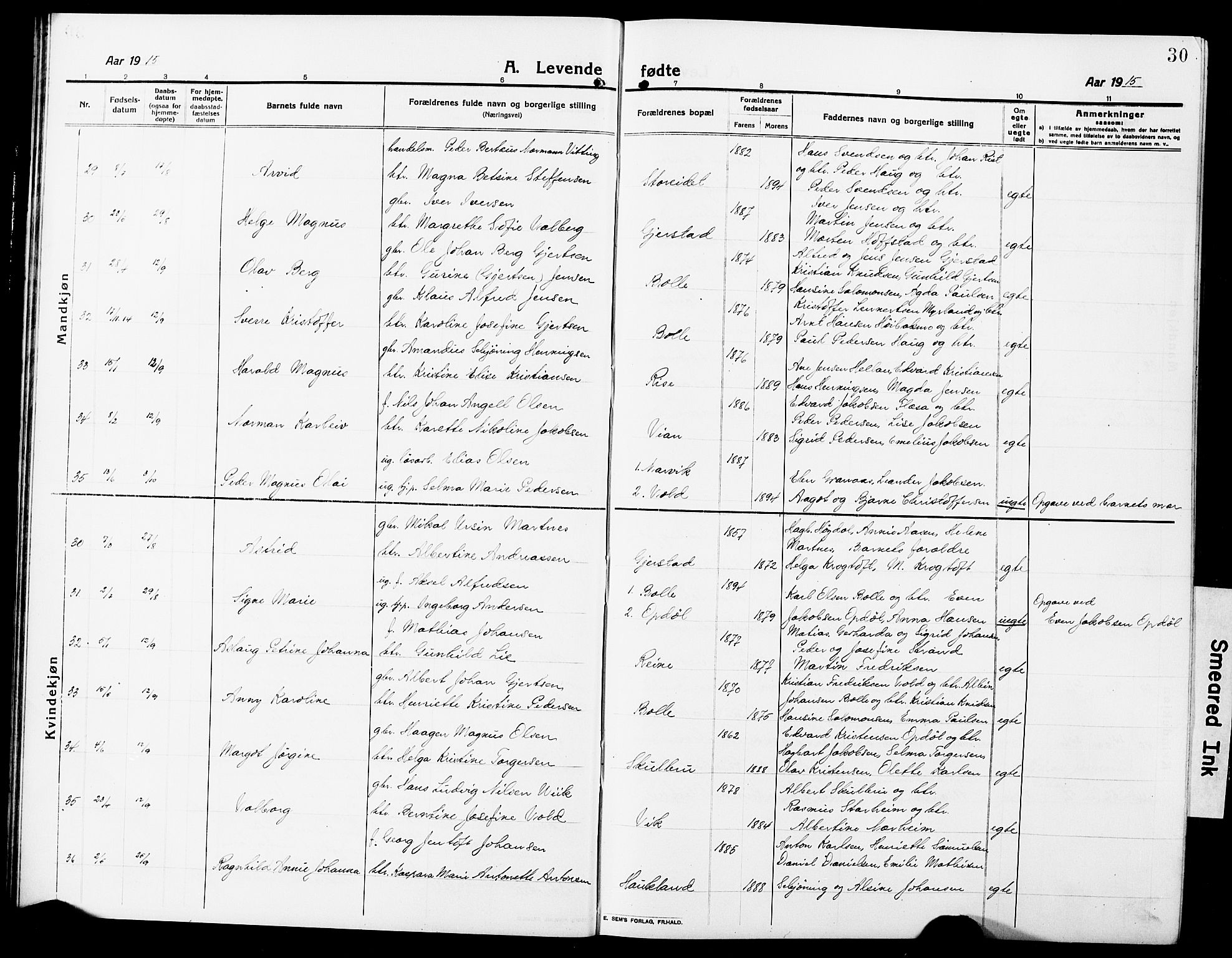 Ministerialprotokoller, klokkerbøker og fødselsregistre - Nordland, AV/SAT-A-1459/881/L1169: Parish register (copy) no. 881C06, 1912-1930, p. 30