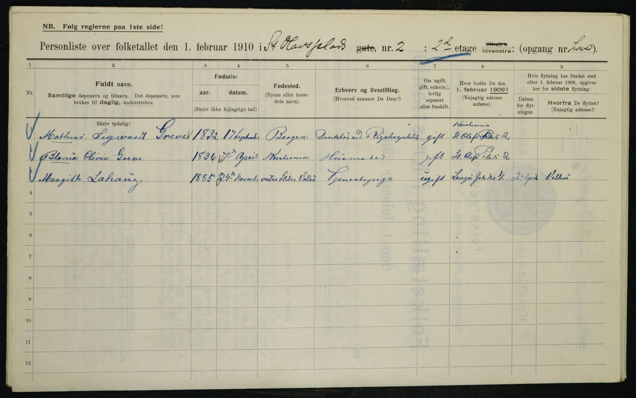 OBA, Municipal Census 1910 for Kristiania, 1910, p. 84457