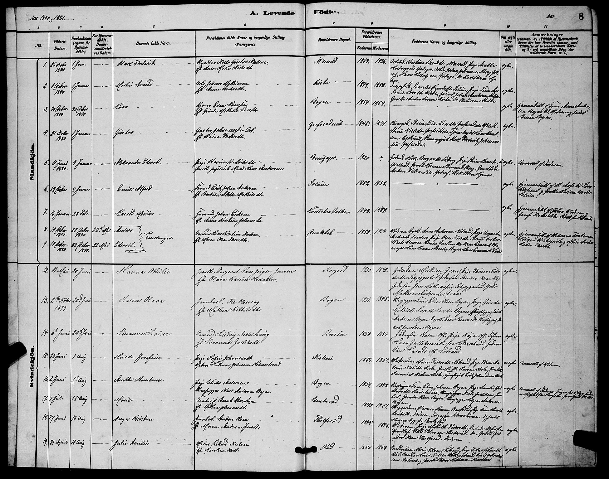 Botne kirkebøker, AV/SAKO-A-340/G/Ga/L0003: Parish register (copy) no. I 3, 1878-1898, p. 8