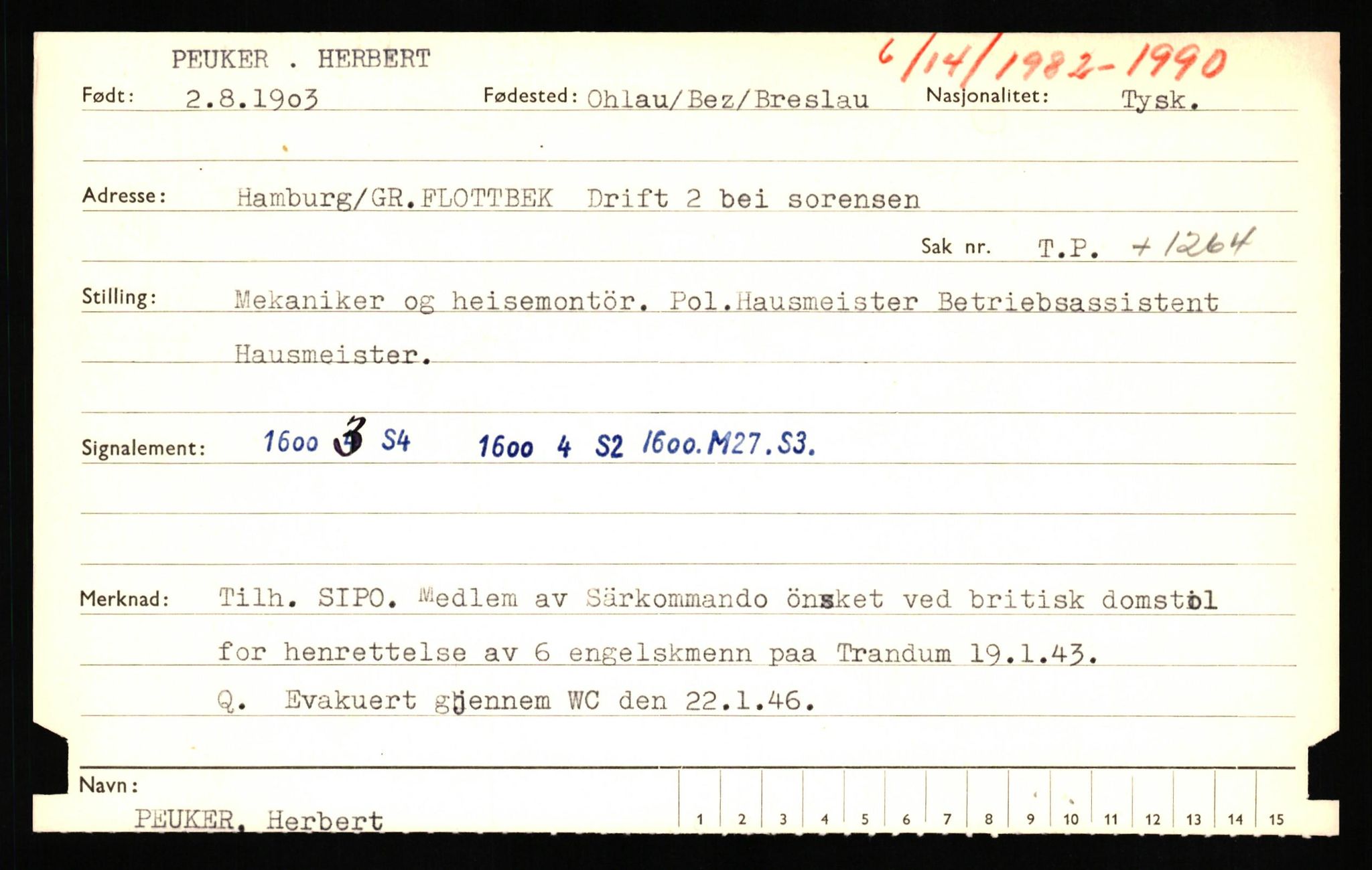 Forsvaret, Forsvarets overkommando II, AV/RA-RAFA-3915/D/Db/L0026: CI Questionaires. Tyske okkupasjonsstyrker i Norge. Tyskere., 1945-1946, p. 3