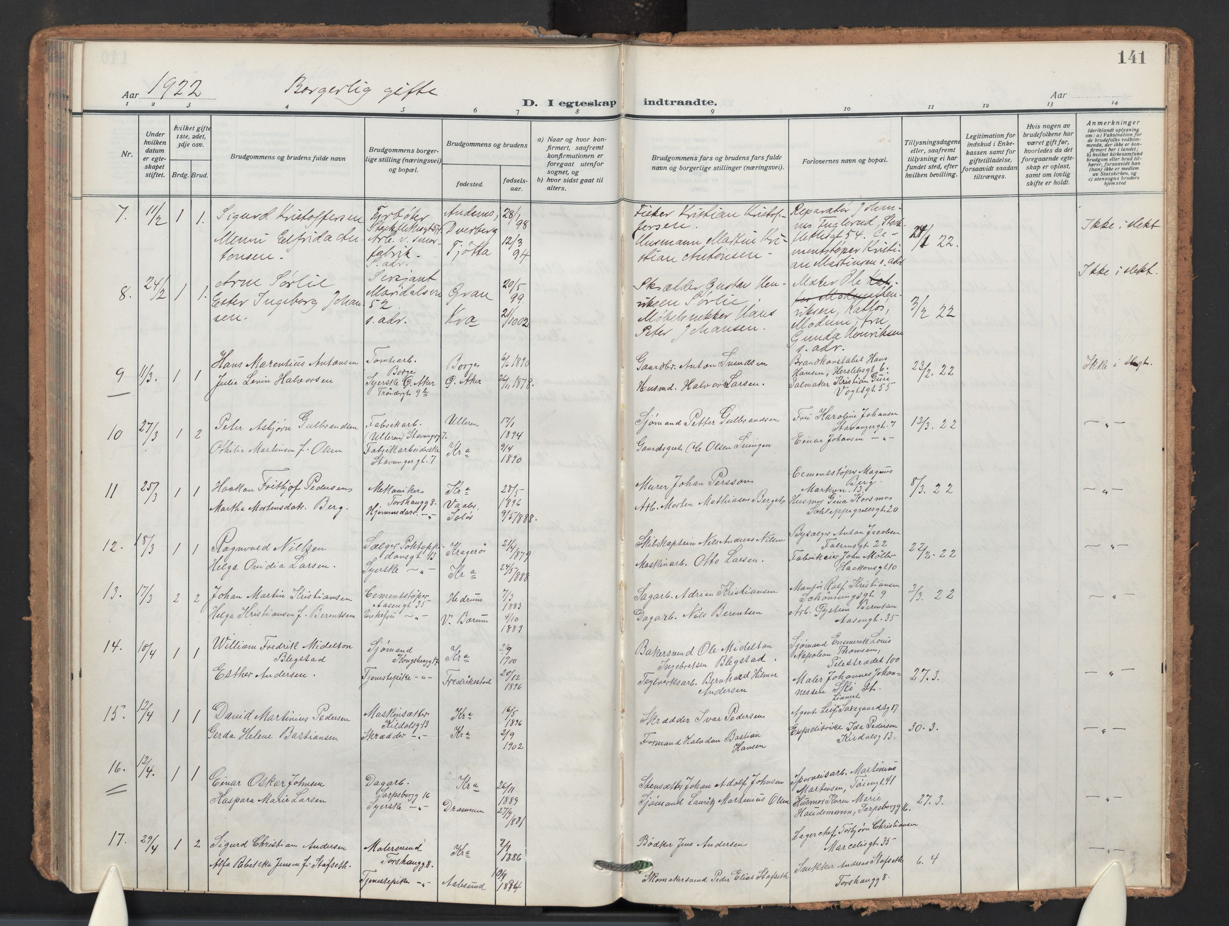 Sagene prestekontor Kirkebøker, AV/SAO-A-10796/F/L0013: Parish register (official) no. 13, 1920-1929, p. 141