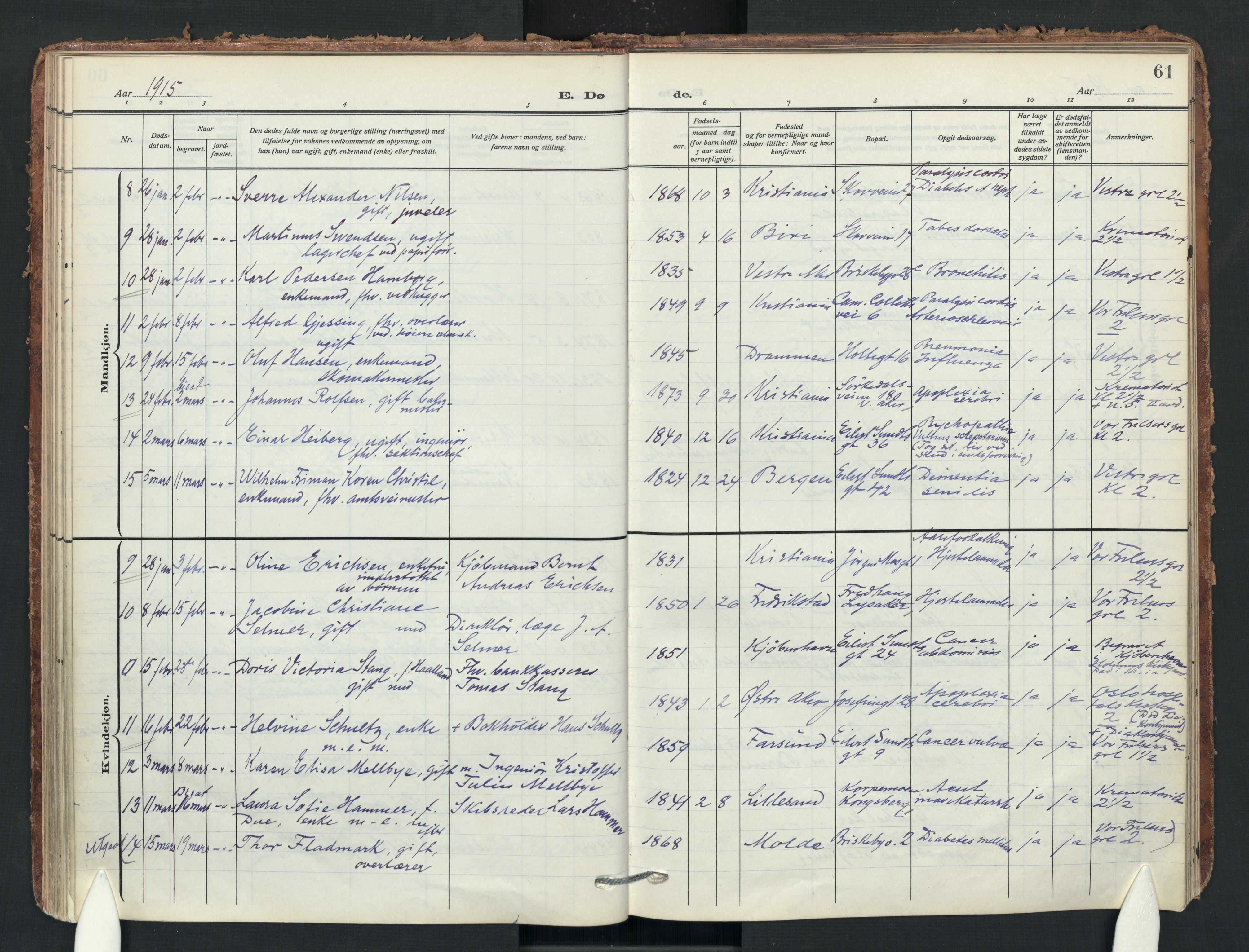 Uranienborg prestekontor Kirkebøker, SAO/A-10877/F/Fa/L0011: Parish register (official) no. 11, 1909-1926, p. 61