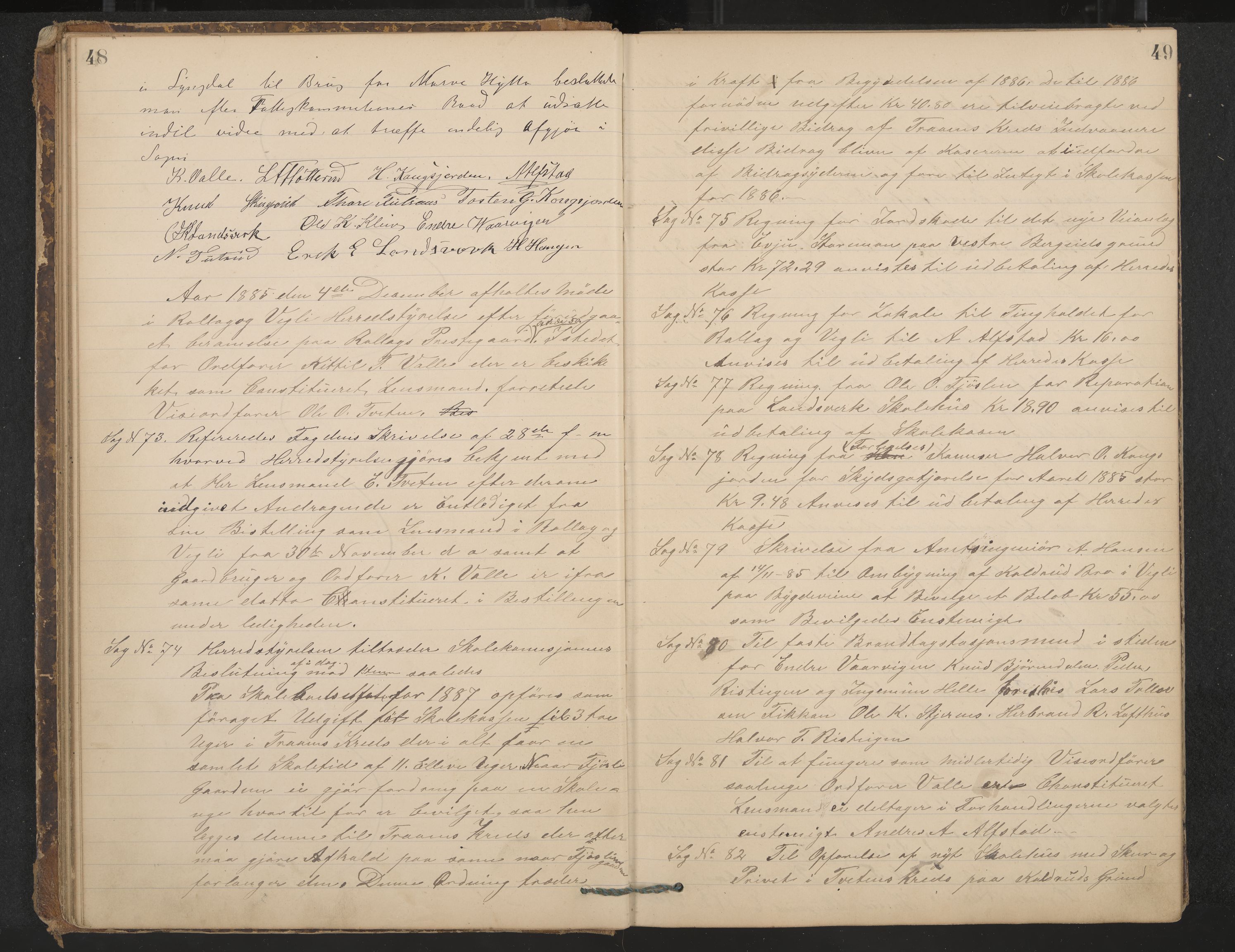 Rollag formannskap og sentraladministrasjon, IKAK/0632021-2/A/Aa/L0003: Møtebok, 1884-1897, p. 48-49