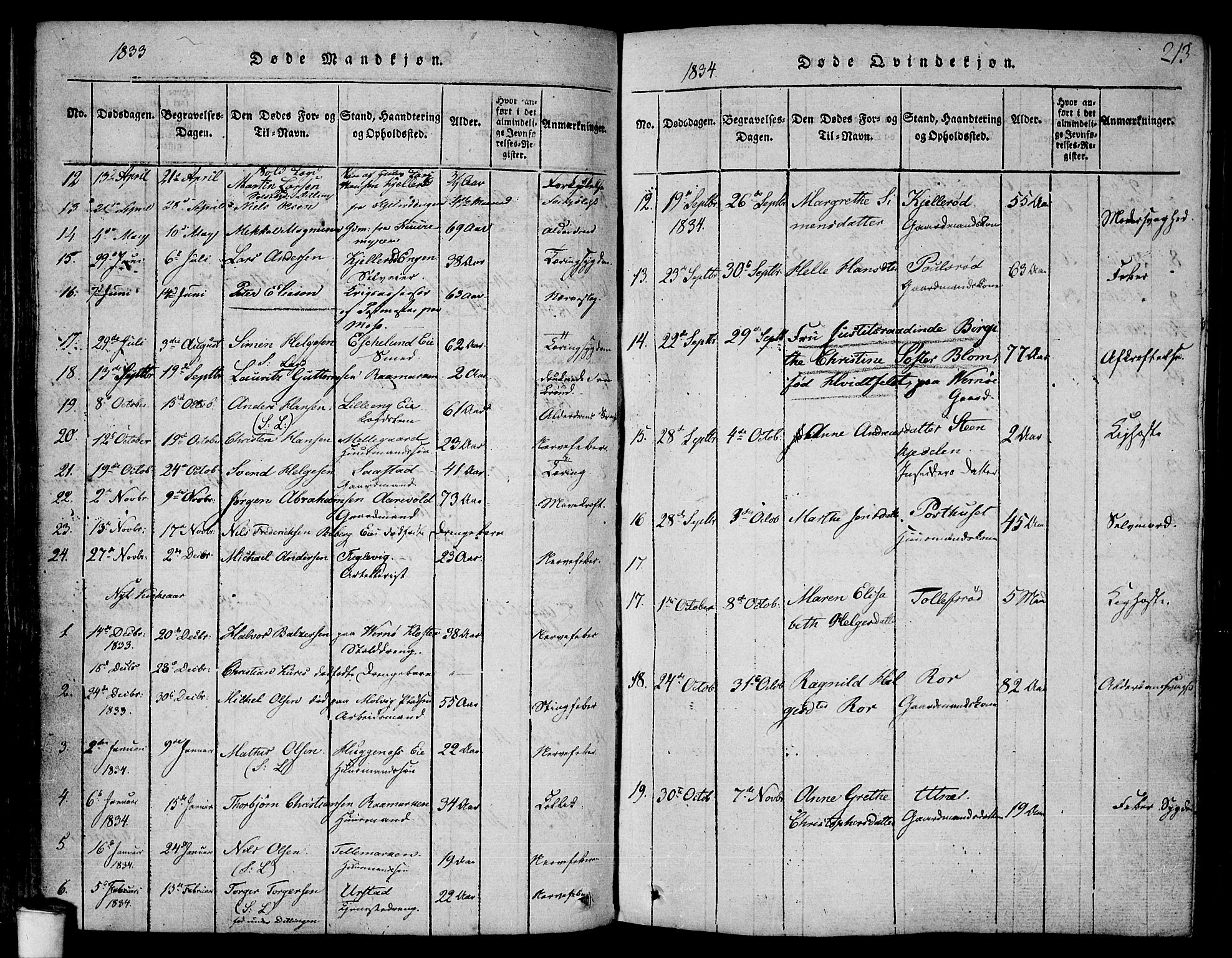 Rygge prestekontor Kirkebøker, AV/SAO-A-10084b/F/Fa/L0003: Parish register (official) no. 3, 1814-1836, p. 212-213