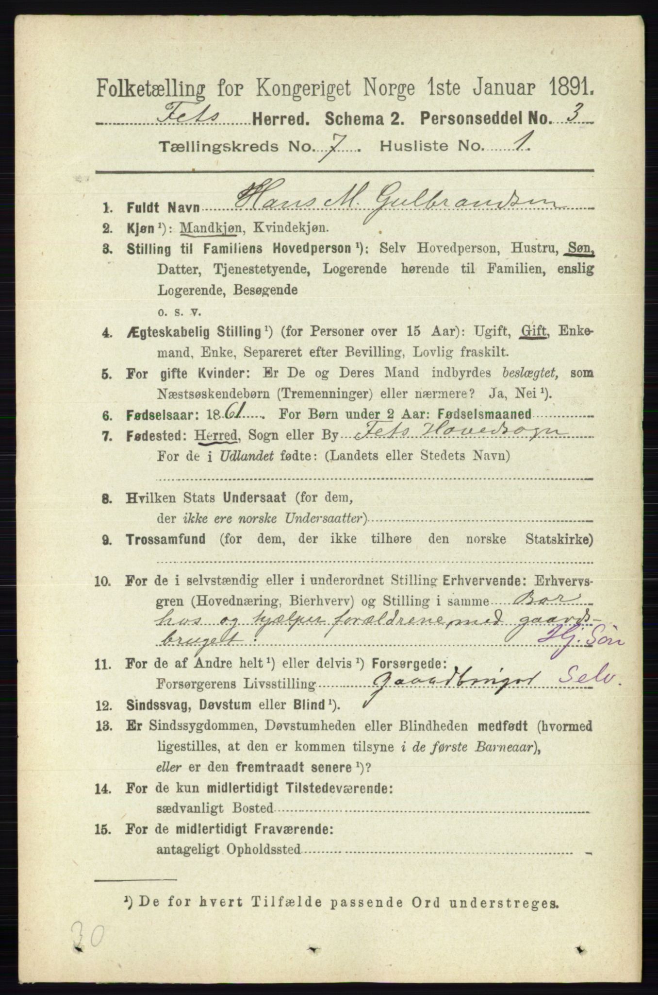 RA, 1891 census for 0227 Fet, 1891, p. 2445