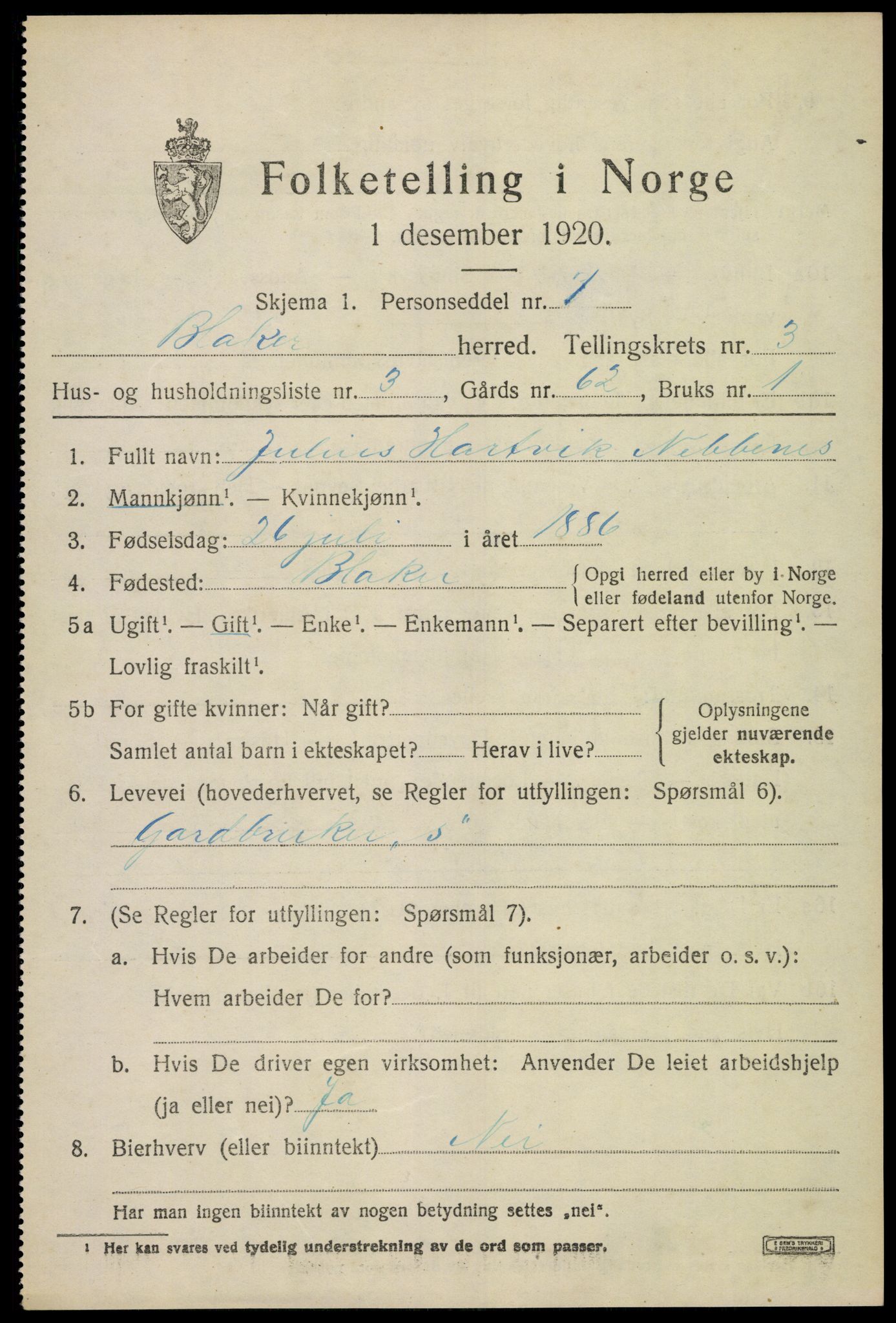 SAO, 1920 census for Blaker, 1920, p. 2257