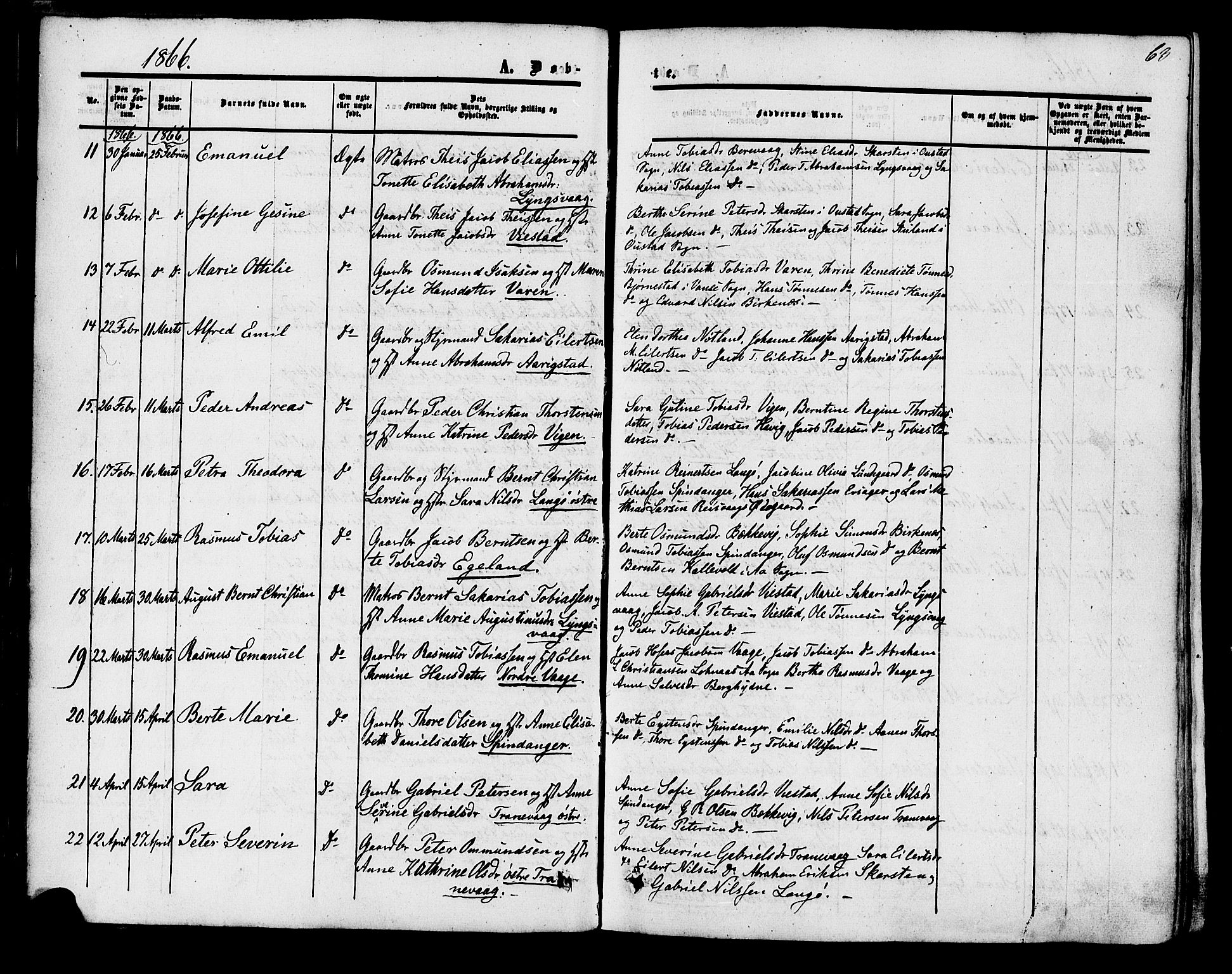Herad sokneprestkontor, SAK/1111-0018/F/Fa/Fab/L0004: Parish register (official) no. A 4, 1853-1885, p. 63