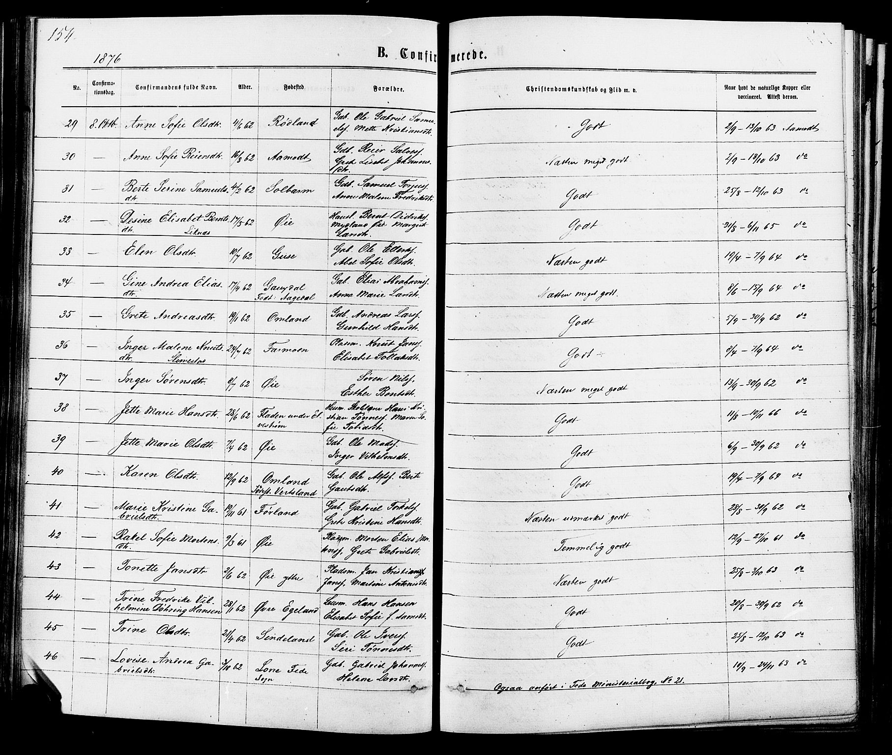 Kvinesdal sokneprestkontor, SAK/1111-0026/F/Fa/Fab/L0007: Parish register (official) no. A 7, 1870-1885, p. 154