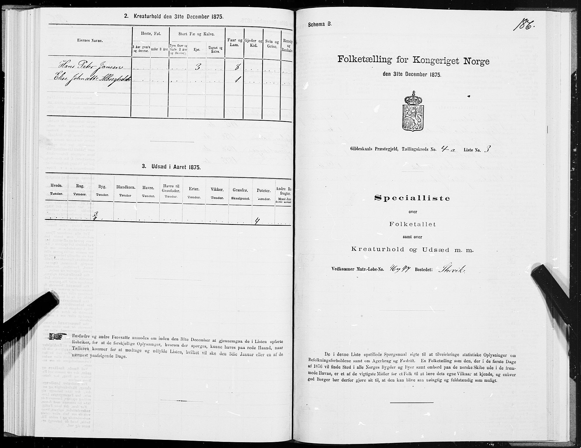 SAT, 1875 census for 1838P Gildeskål, 1875, p. 2186