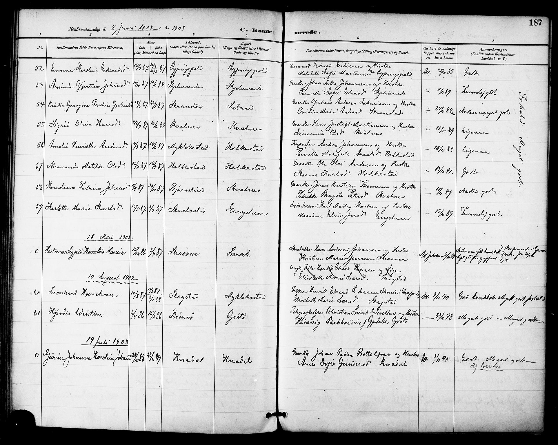 Ministerialprotokoller, klokkerbøker og fødselsregistre - Nordland, AV/SAT-A-1459/855/L0803: Parish register (official) no. 855A11, 1887-1905, p. 187