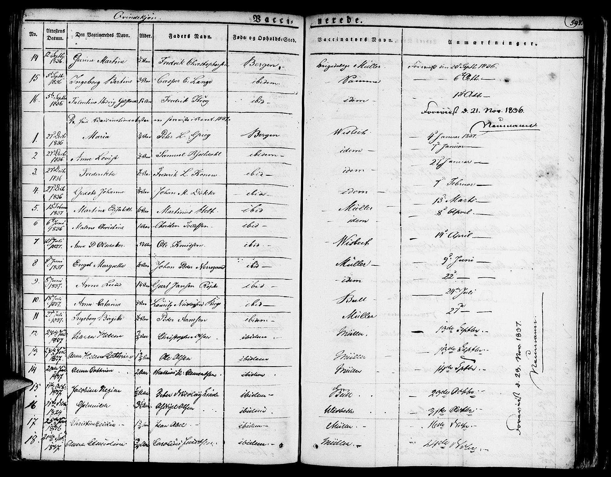 Nykirken Sokneprestembete, SAB/A-77101/H/Haa/L0012: Parish register (official) no. A 12, 1821-1844, p. 597
