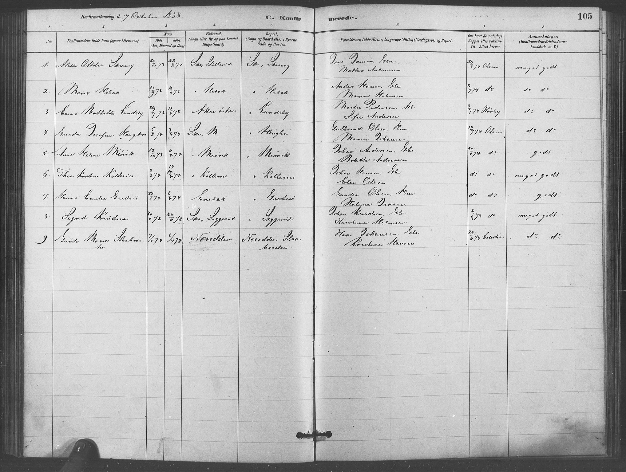 Kråkstad prestekontor Kirkebøker, AV/SAO-A-10125a/F/Fb/L0001: Parish register (official) no. II 1, 1880-1892, p. 105