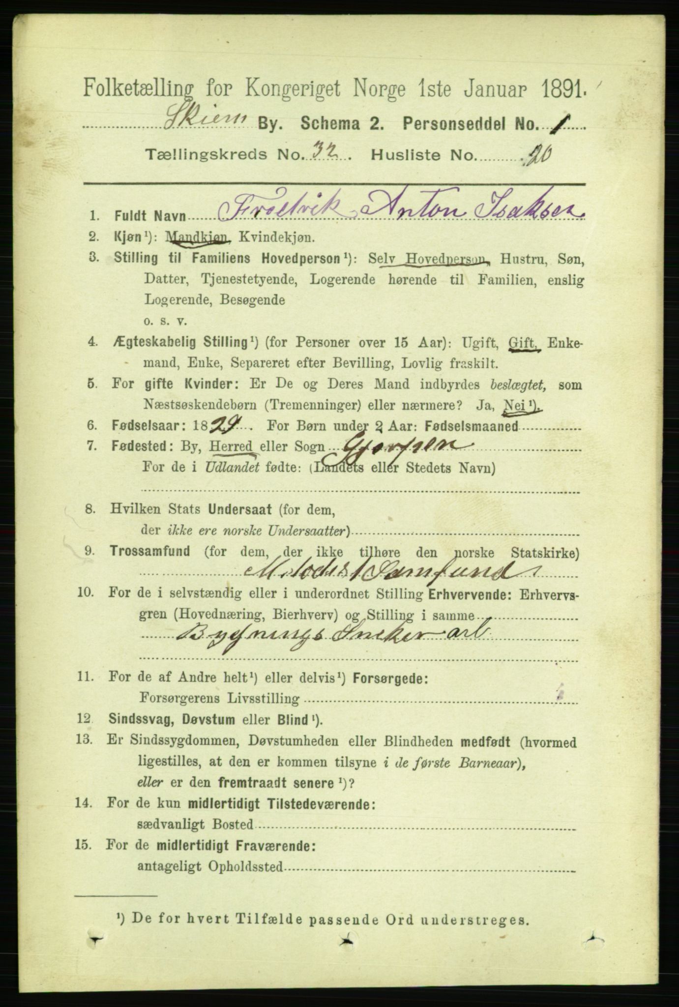 RA, 1891 census for 0806 Skien, 1891, p. 7350