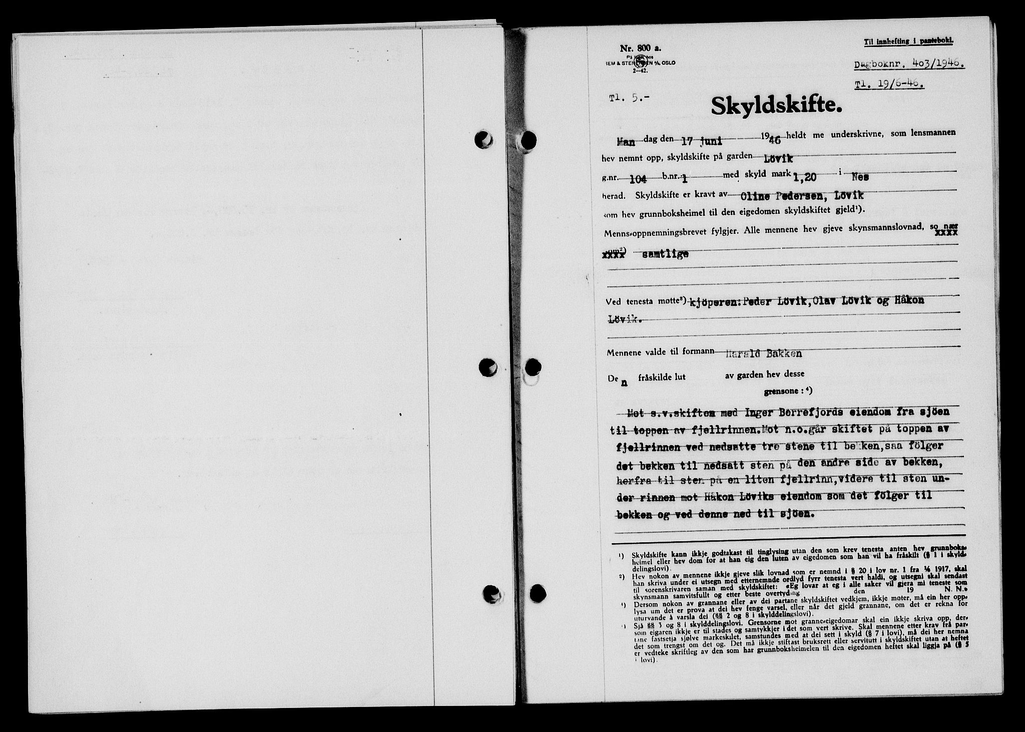 Flekkefjord sorenskriveri, SAK/1221-0001/G/Gb/Gba/L0060: Mortgage book no. A-8, 1945-1946, Diary no: : 403/1946