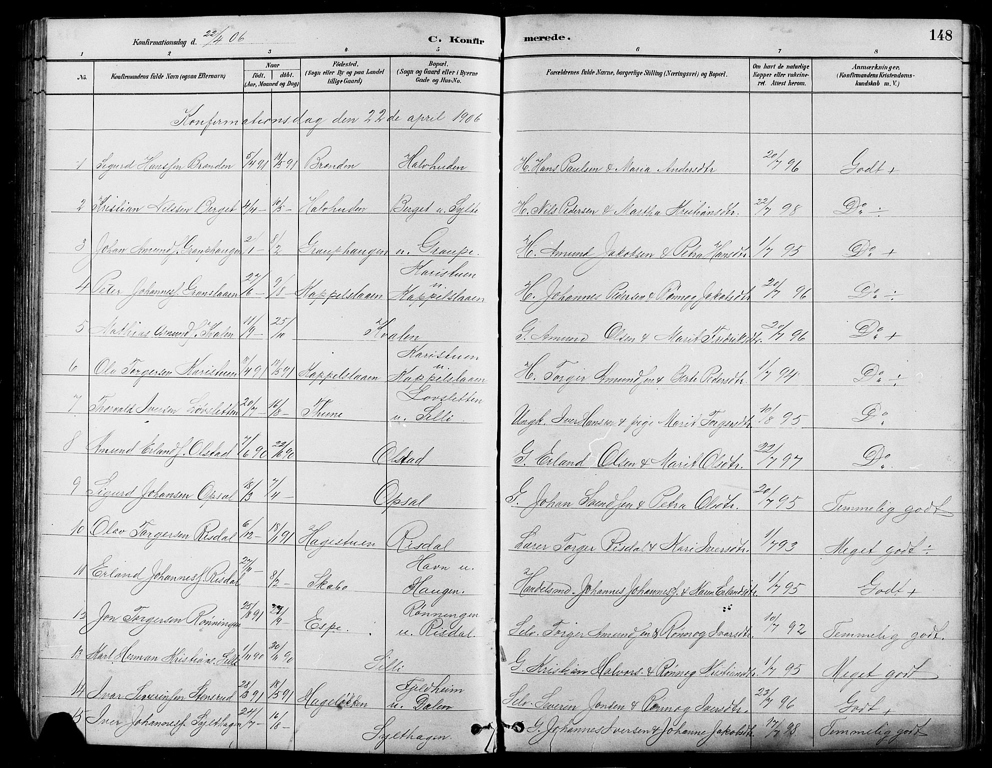 Nord-Fron prestekontor, SAH/PREST-080/H/Ha/Hab/L0005: Parish register (copy) no. 5, 1884-1914, p. 148