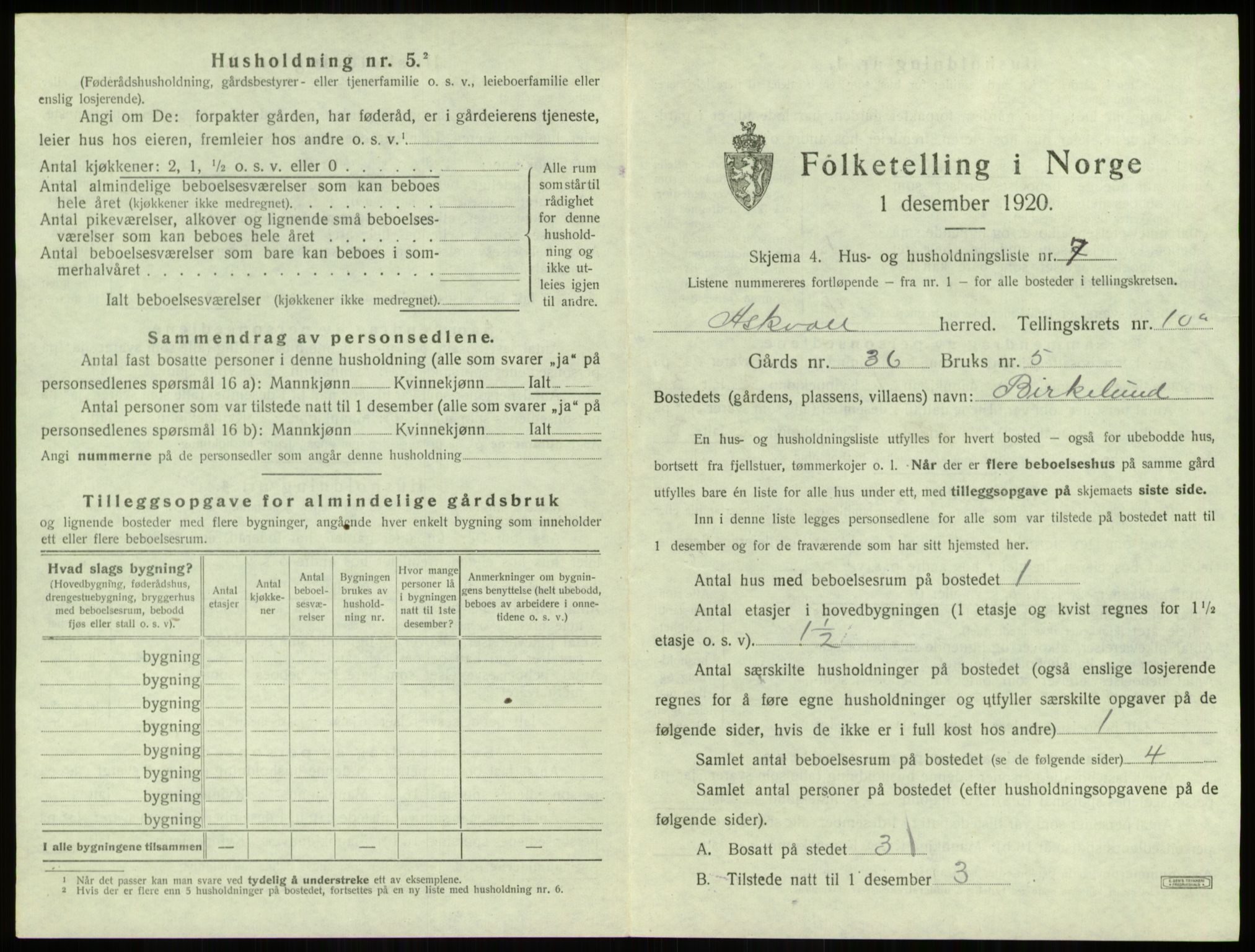 SAB, 1920 census for Askvoll, 1920, p. 536