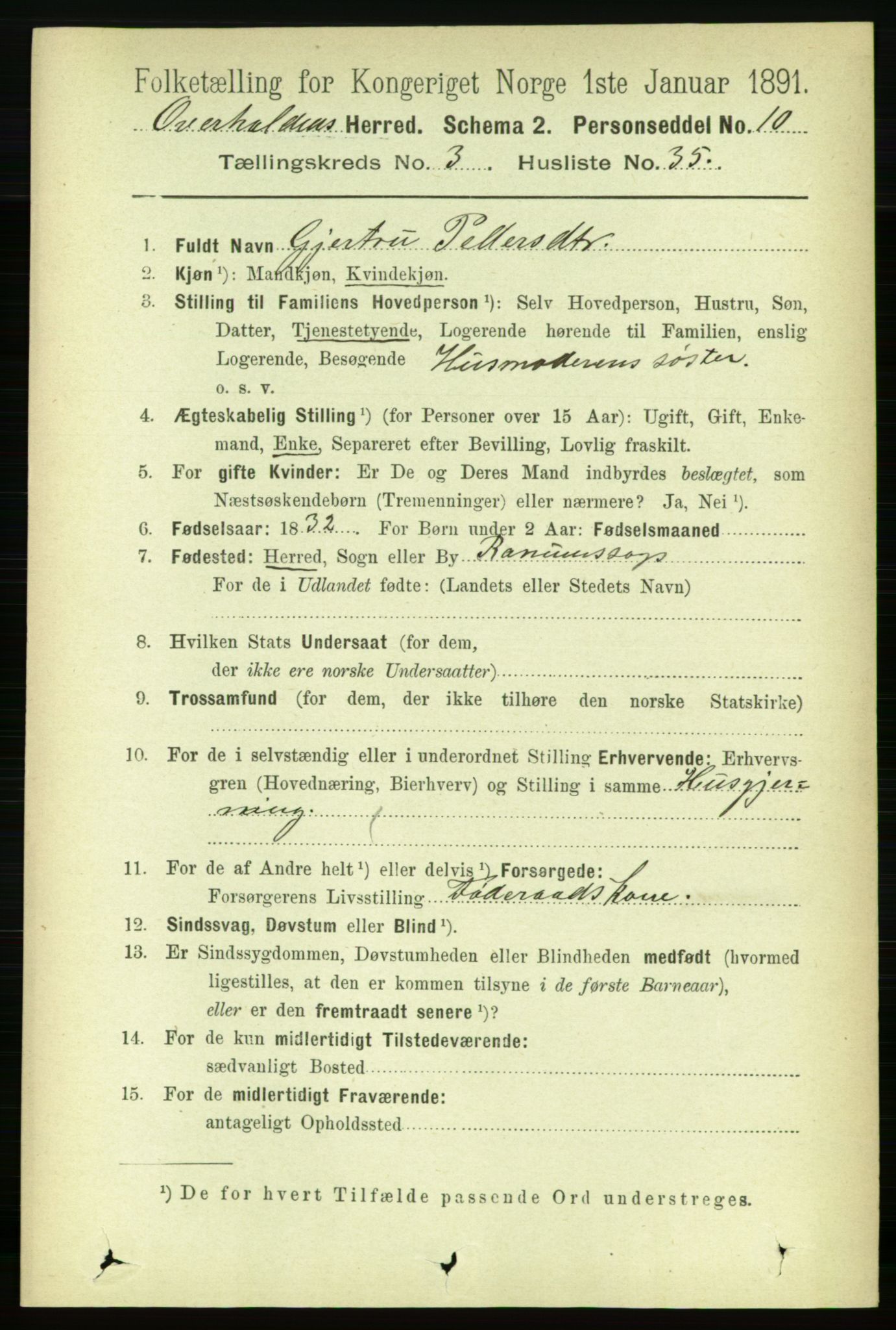 RA, 1891 census for 1744 Overhalla, 1891, p. 1007