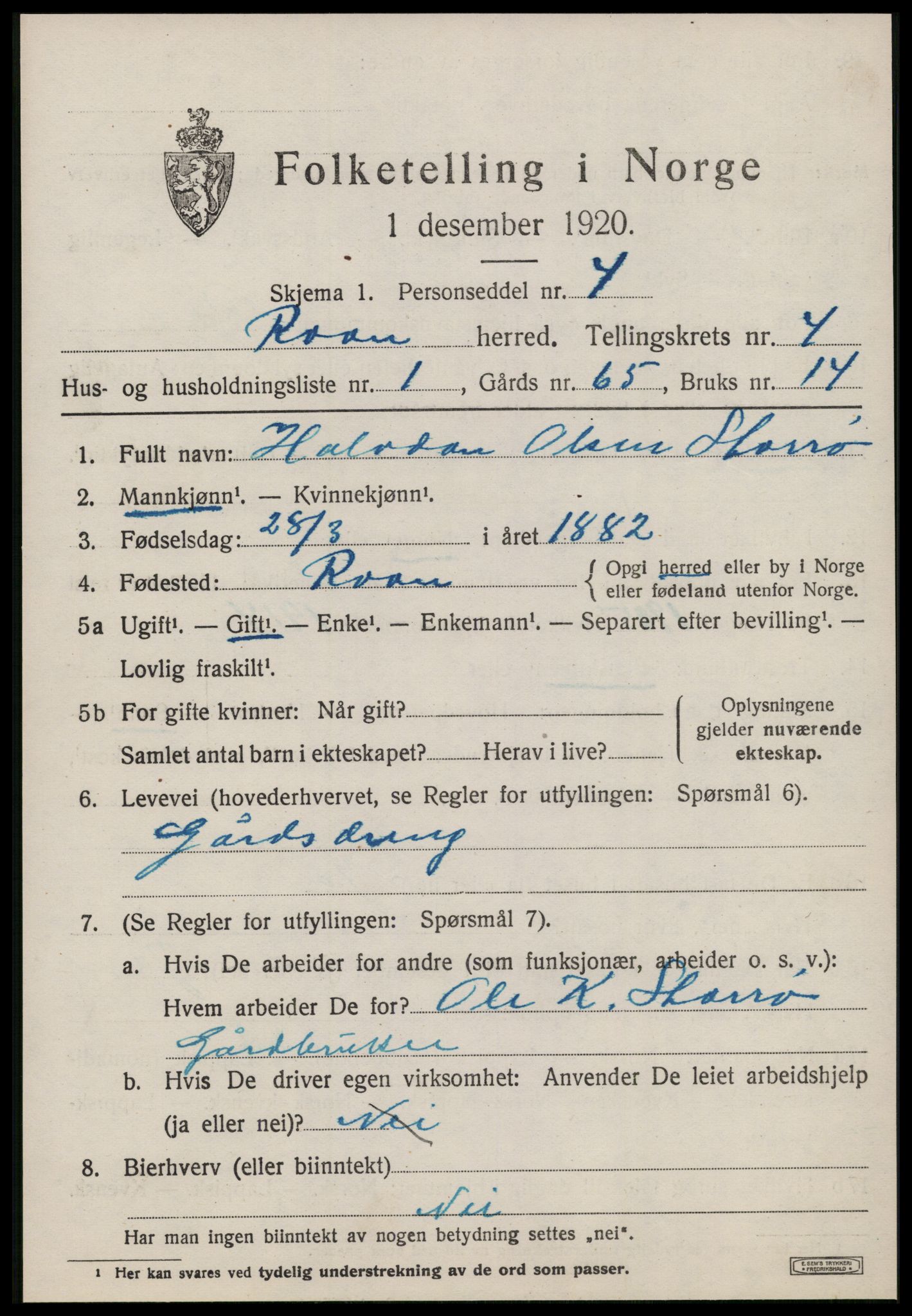 SAT, 1920 census for Roan, 1920, p. 2949