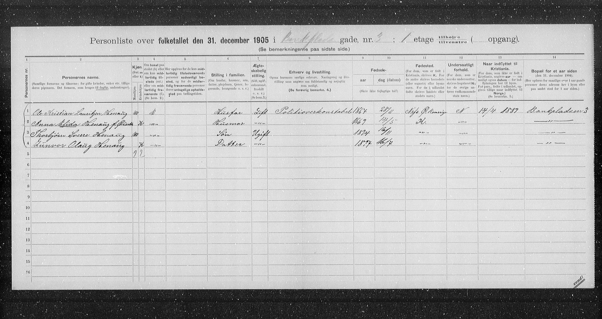 OBA, Municipal Census 1905 for Kristiania, 1905, p. 1709