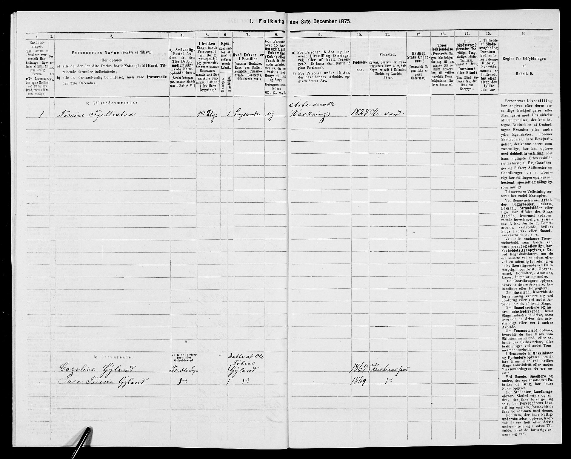 SAK, 1875 census for 1001P Kristiansand, 1875, p. 1938