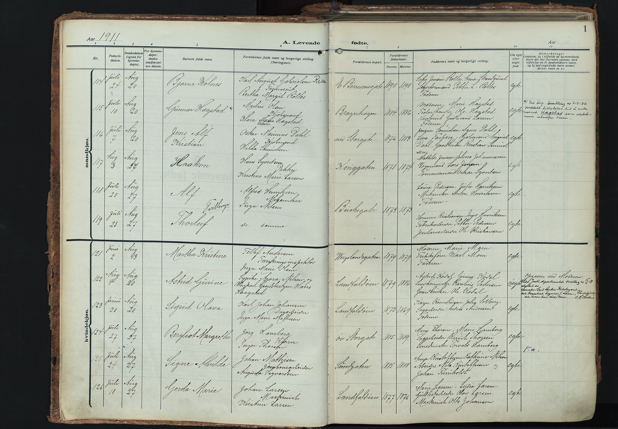 Bragernes kirkebøker, SAKO/A-6/F/Fb/L0010: Parish register (official) no. II 10, 1911-1922, p. 1