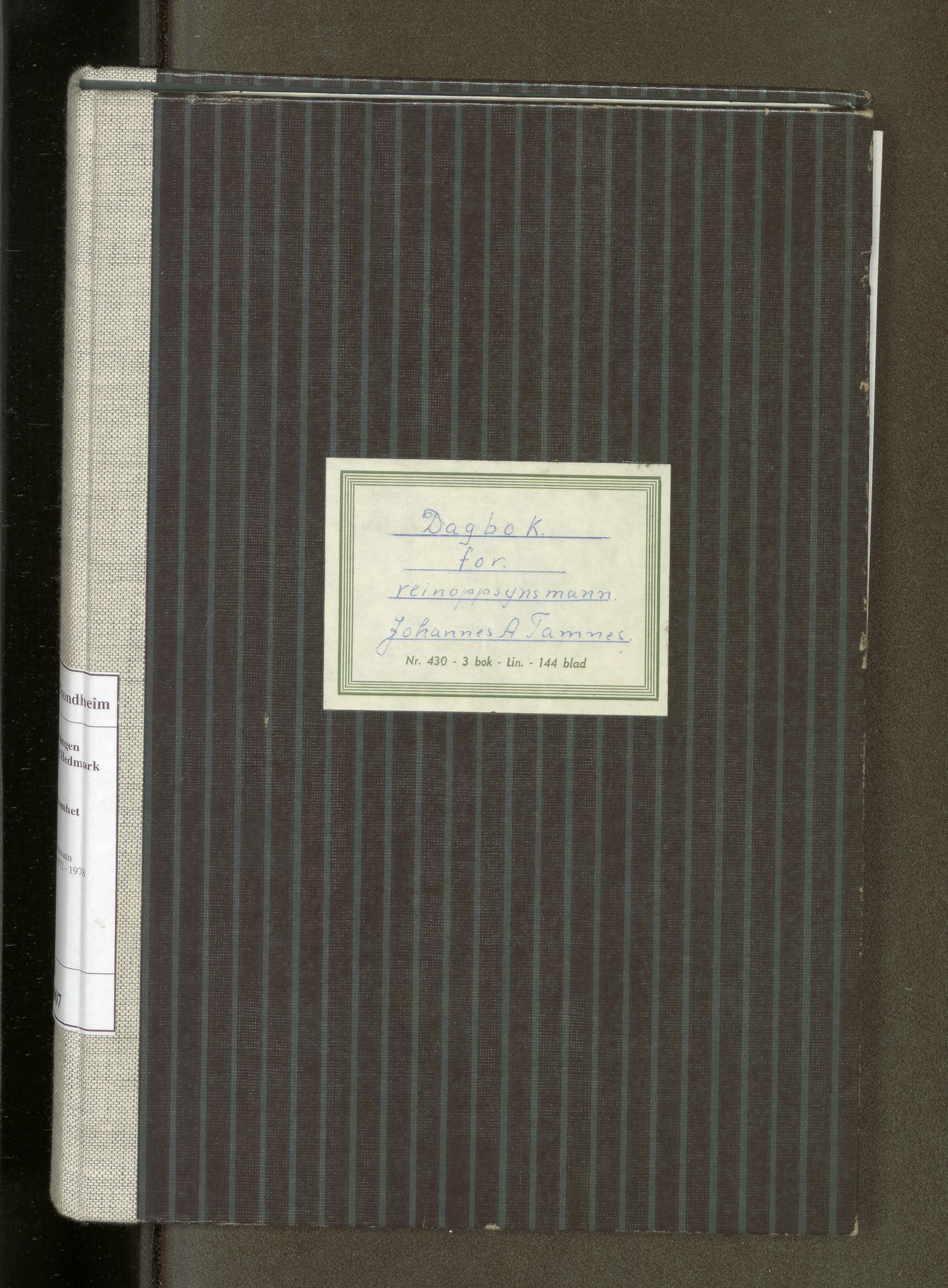 Reindriftsforvaltningen Sør-Trøndelag og Hedmark, AV/SAT-A-4981/H/L0007: Dagbok for reinoppsynsmann Johannes A. Tamnes, 1972-1978