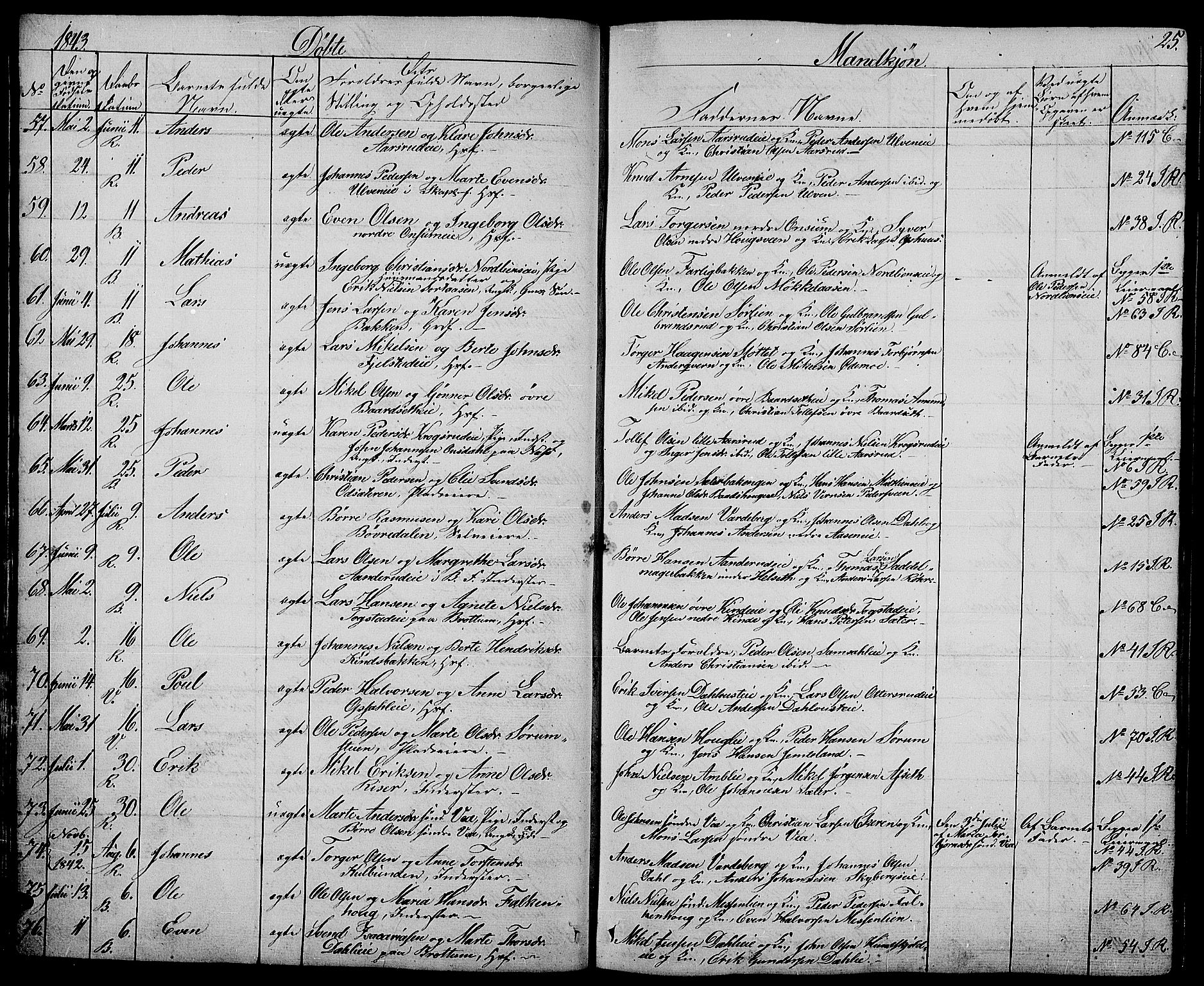 Ringsaker prestekontor, AV/SAH-PREST-014/L/La/L0005: Parish register (copy) no. 5, 1839-1850, p. 25