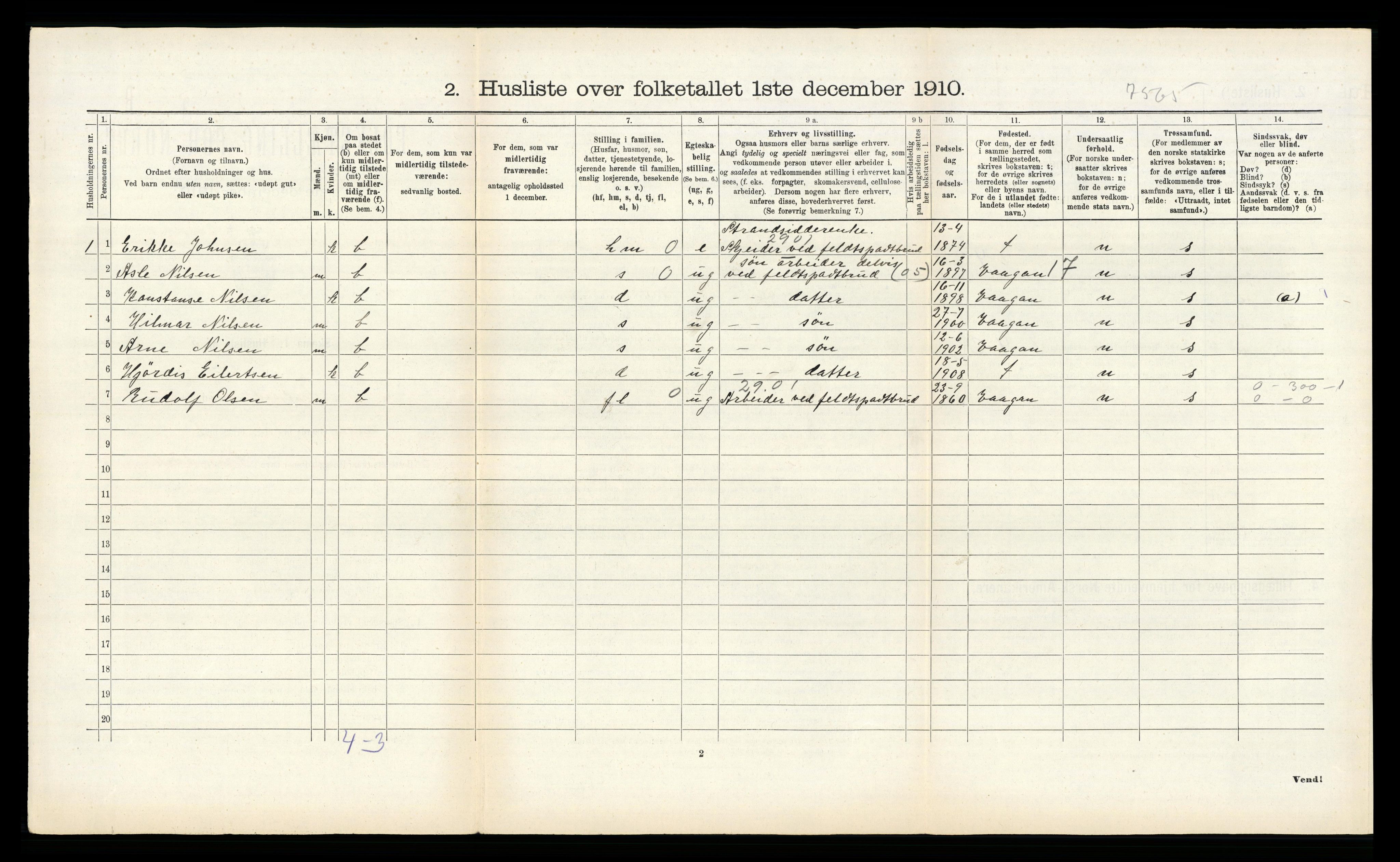 RA, 1910 census for Tysfjord, 1910, p. 292