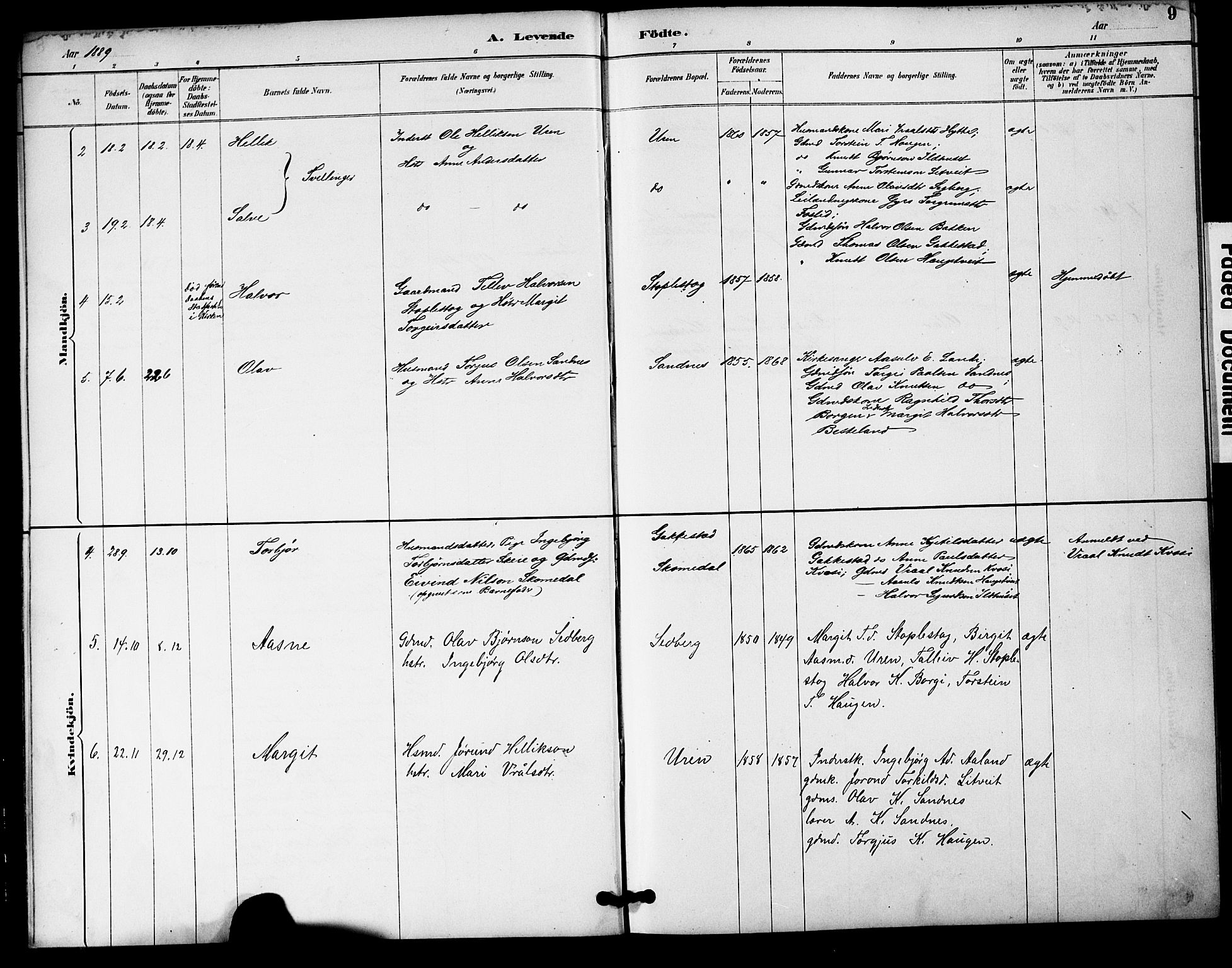 Bygland sokneprestkontor, SAK/1111-0006/F/Fa/Fac/L0001: Parish register (official) no. A 1, 1885-1909, p. 9