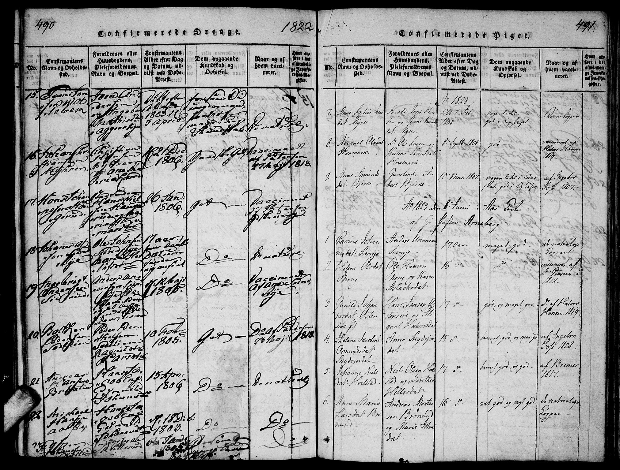 Ås prestekontor Kirkebøker, AV/SAO-A-10894/F/Fa/L0004: Parish register (official) no. I 4, 1818-1826, p. 490-491