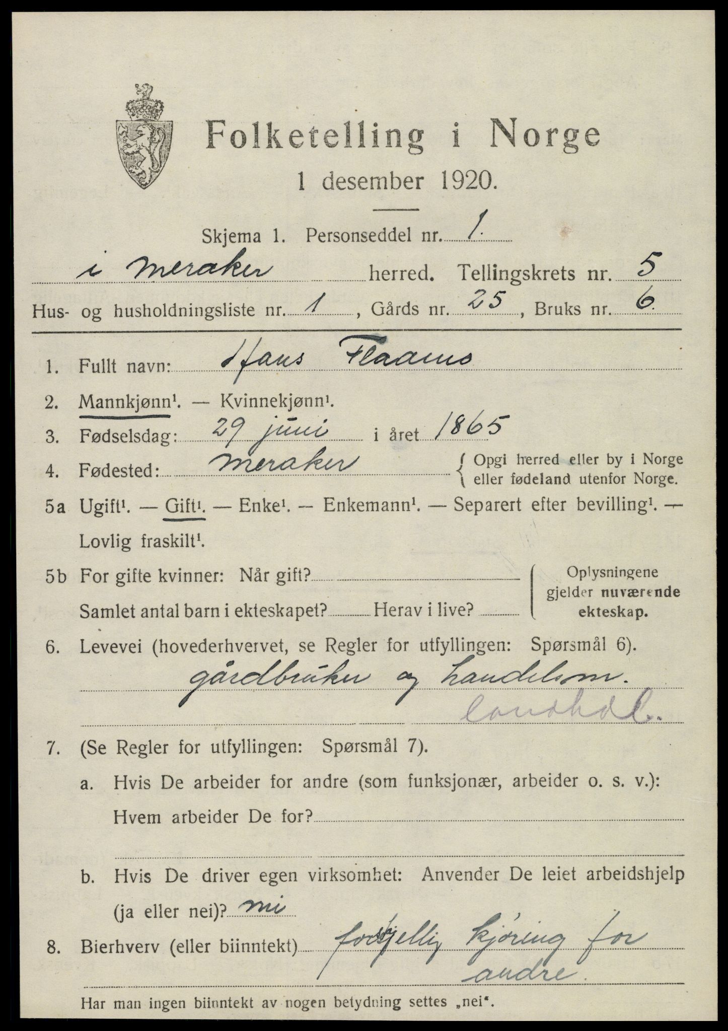 SAT, 1920 census for Meråker, 1920, p. 4034