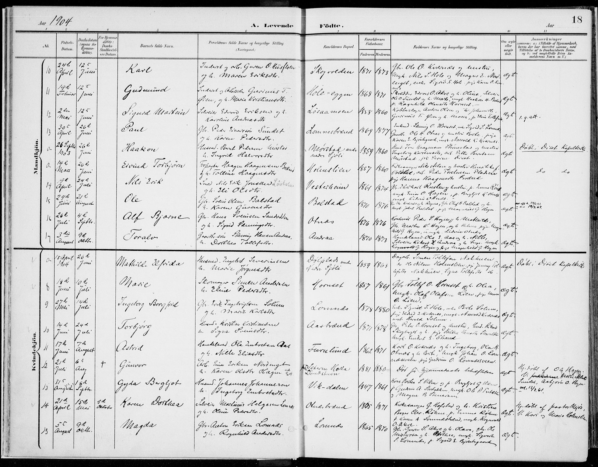 Rendalen prestekontor, SAH/PREST-054/H/Ha/Haa/L0011: Parish register (official) no. 11, 1901-1925, p. 18