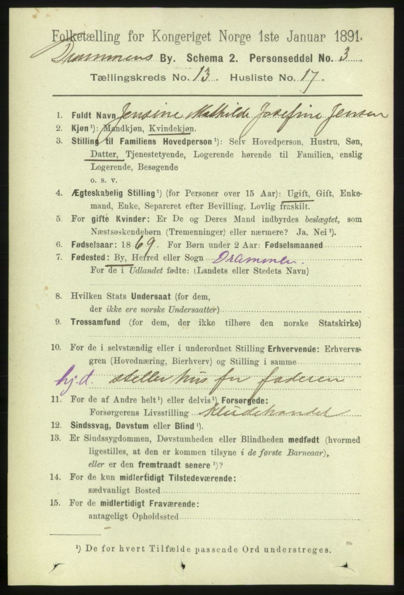 RA, 1891 census for 0602 Drammen, 1891, p. 9758