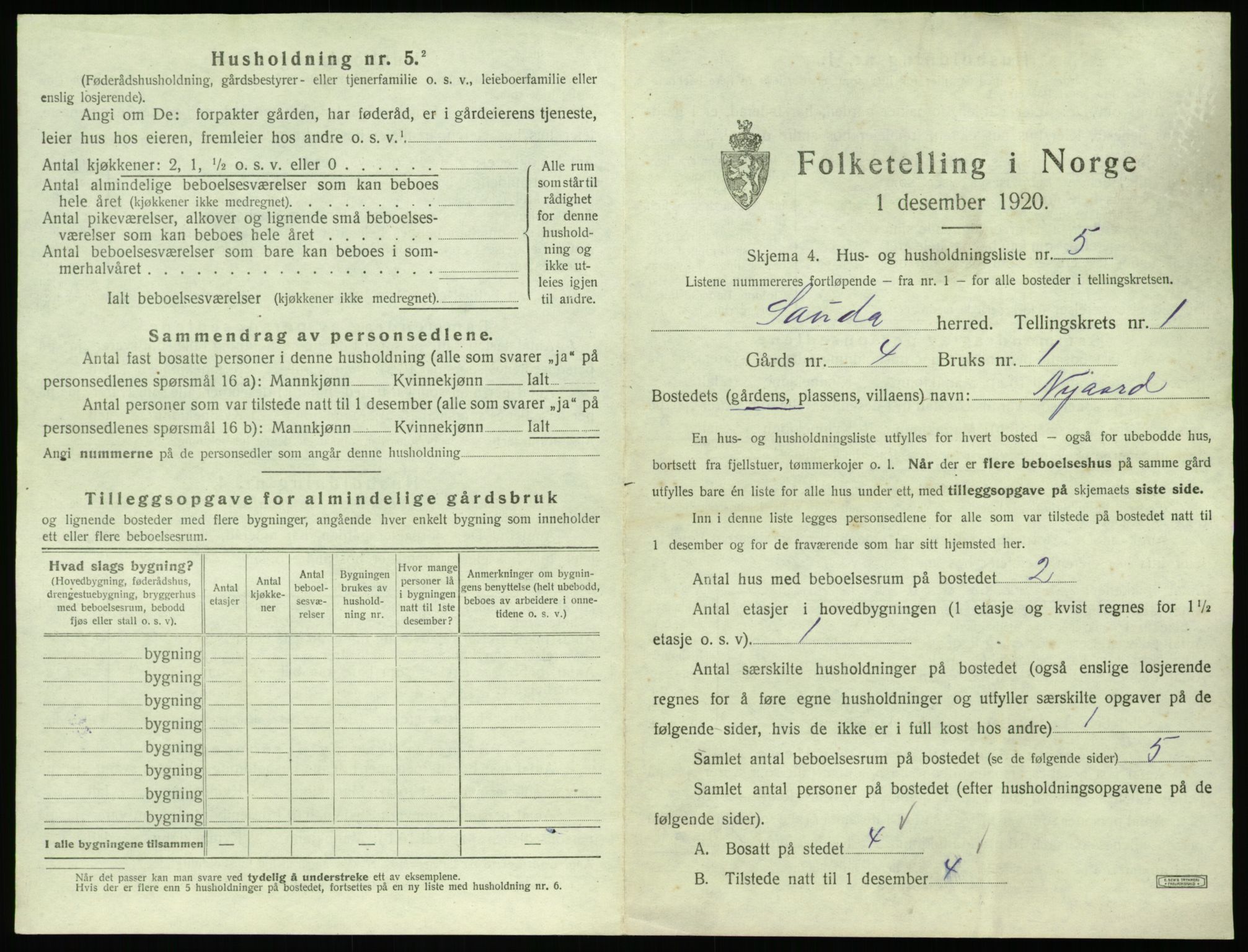 SAST, 1920 census for Sauda, 1920, p. 48