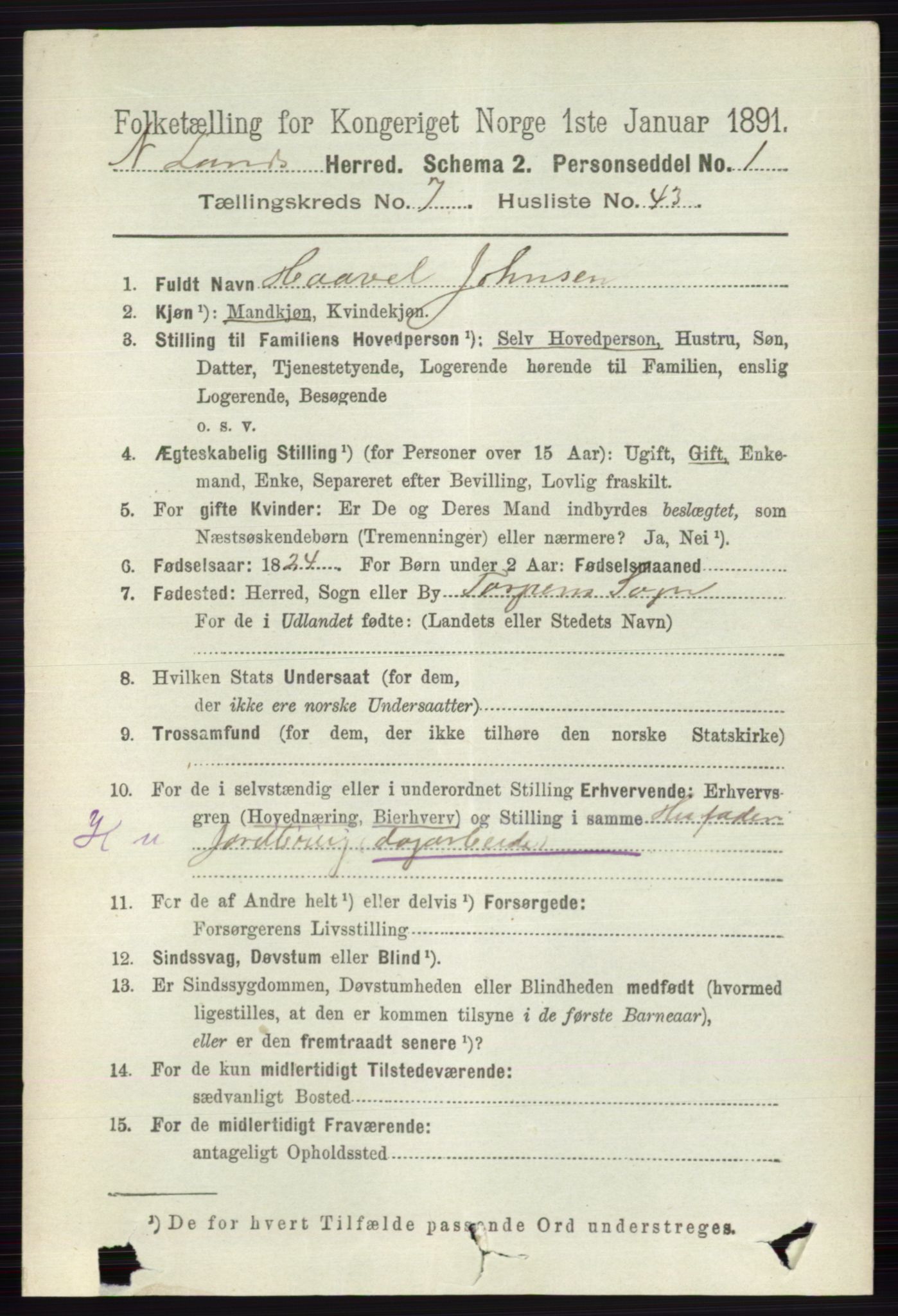 RA, 1891 census for 0538 Nordre Land, 1891, p. 2150