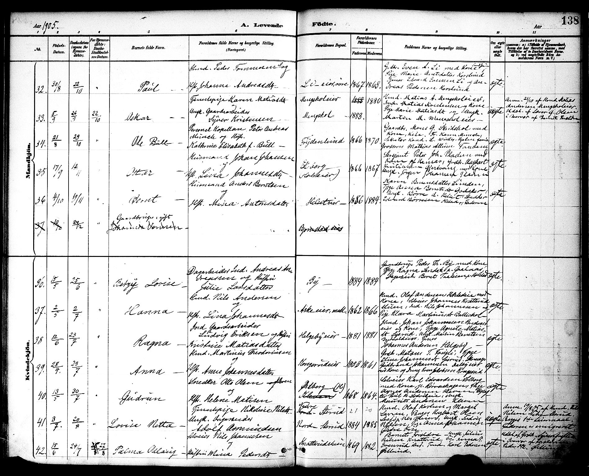 Nes prestekontor, Hedmark, AV/SAH-PREST-020/K/Ka/L0009: Parish register (official) no. 9, 1887-1905, p. 138